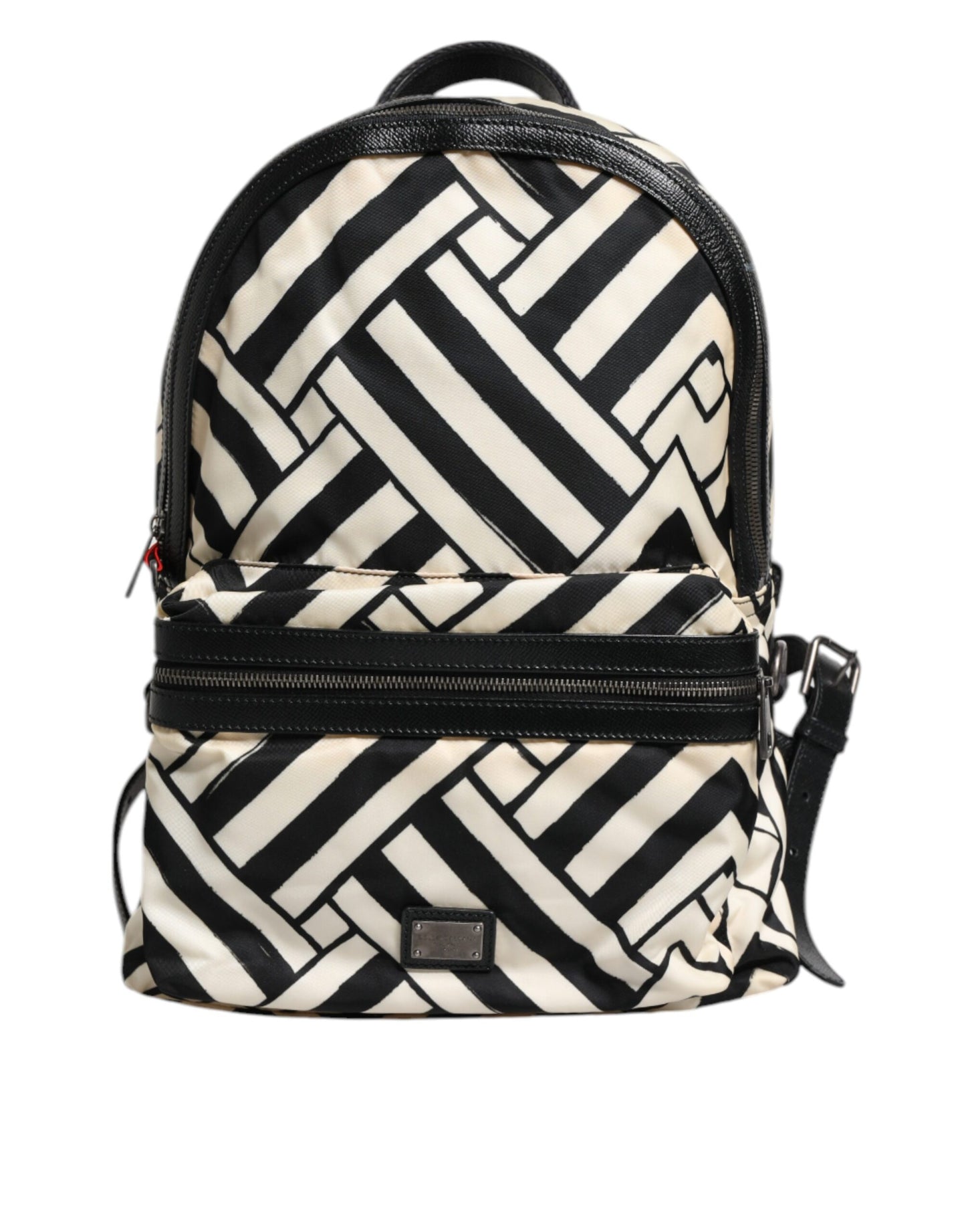 Dolce & Gabbana Schwarz Weiß Nylon Leder Travel Back Pack Tasche
