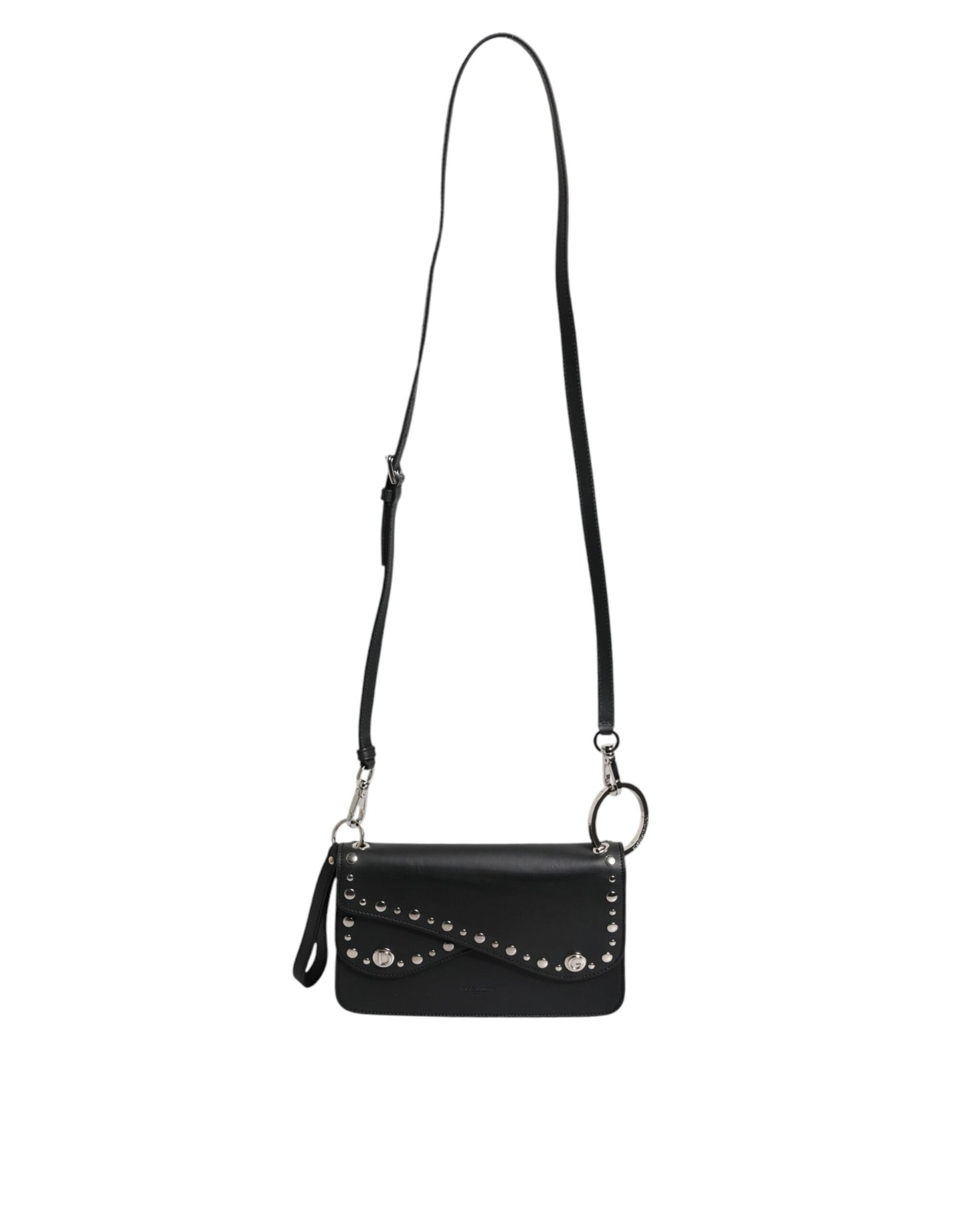 Dolce & Gabbana Schwarze kleine Schulter-Umhängetasche aus Leder mit Nieten