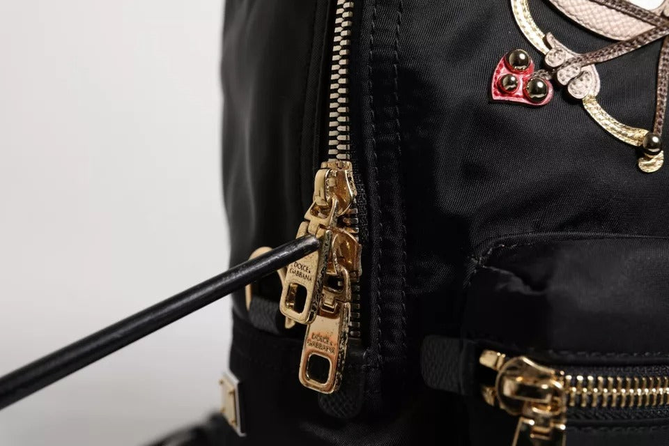 Dolce & Gabbana Schwarzes Nylon #DGFAMILY VULCANO verschönerte Rucksacktasche