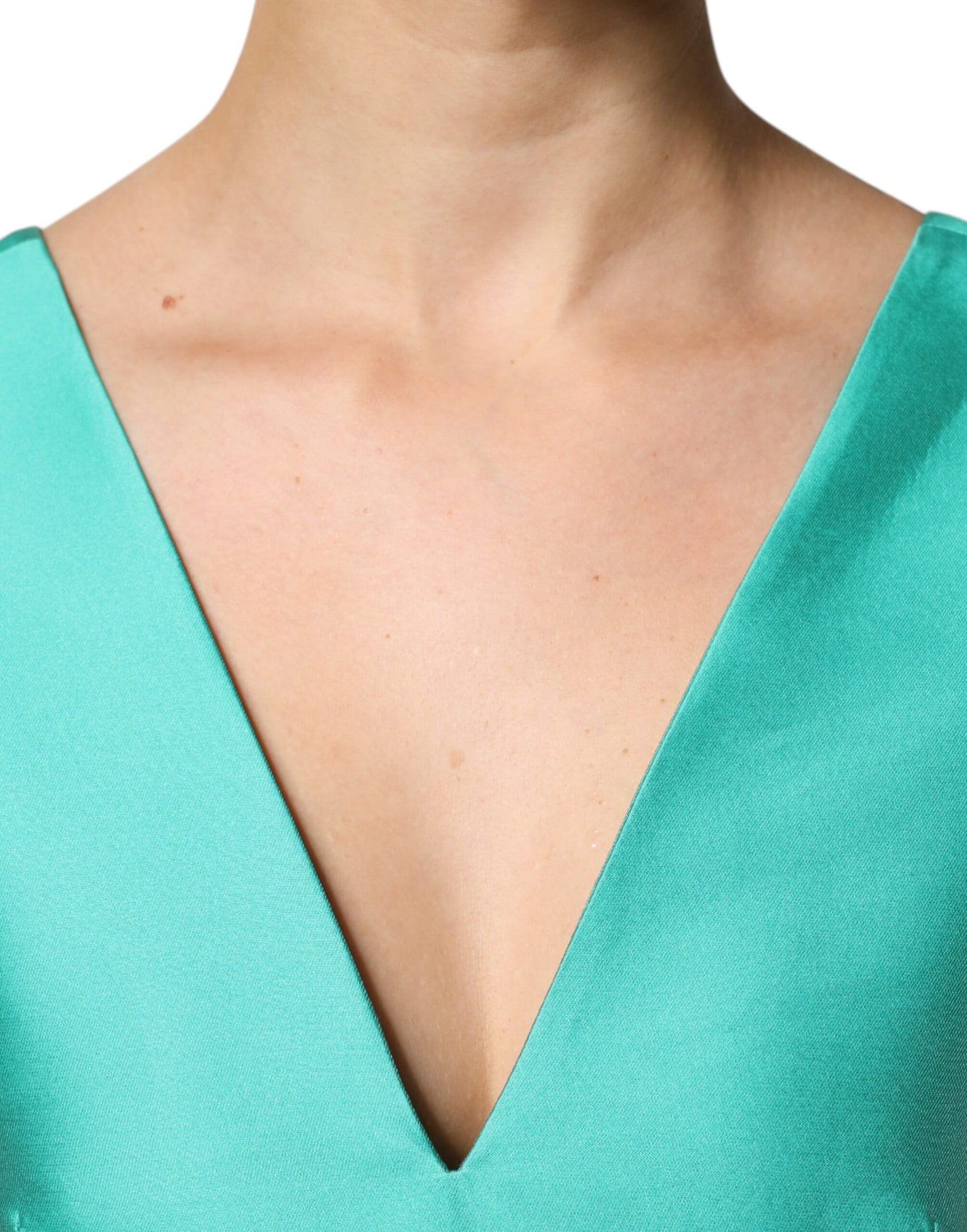 Alberta Ferretti Grünes Satin Polyester ärmelloses Kleid mit V-Ausschnitt in Schichten