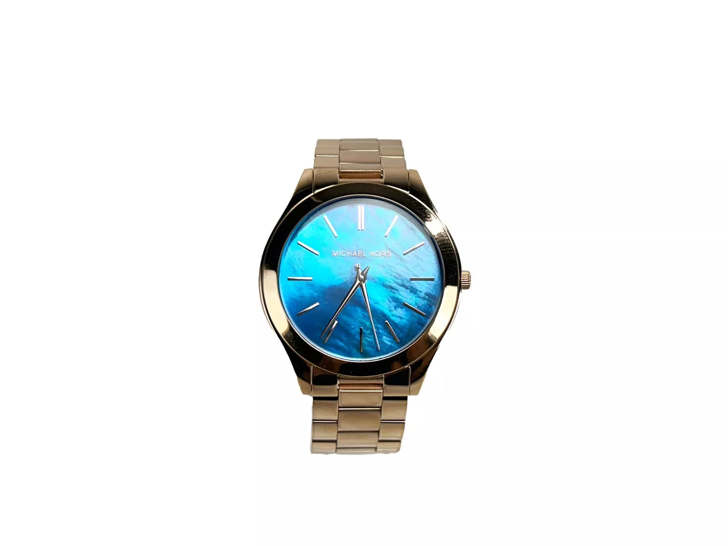 Michael Kors Schlanke Runway-Edelstahluhr MK3494 Ozeanblau Gold