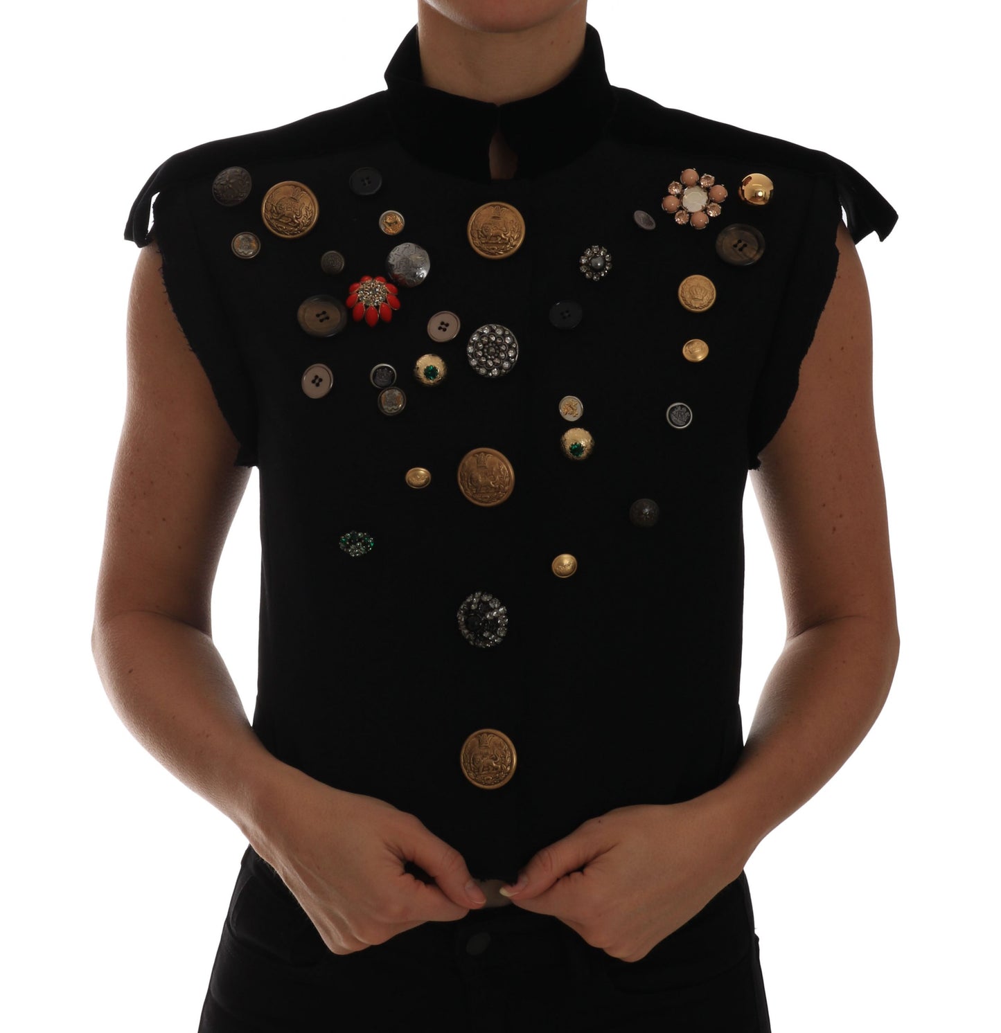 Dolce & Gabbana Schwarze verschnörkelte Militärjacke mit Blumenmuster Weste