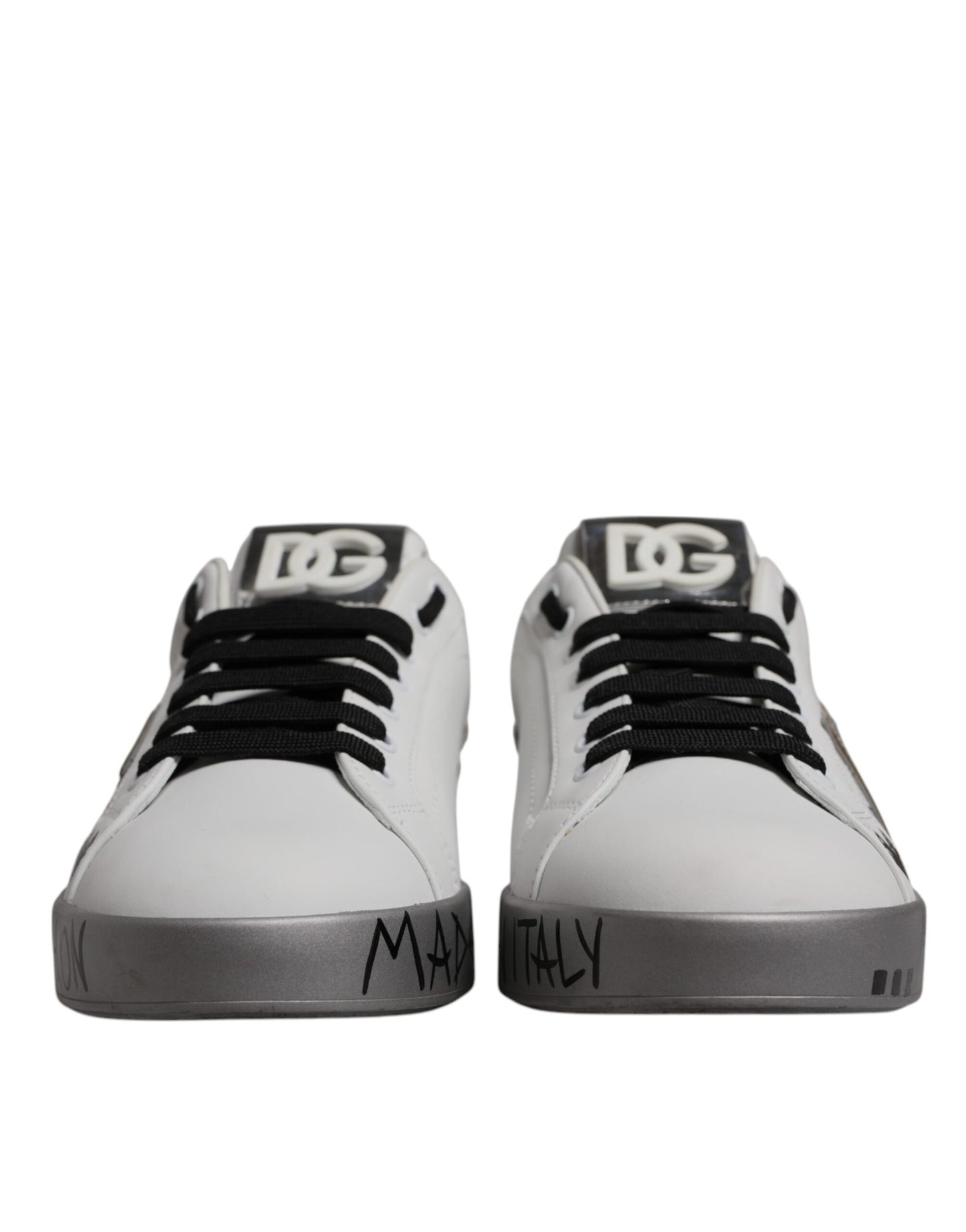 Dolce & Gabbana Weiß Silber Kristall Logo Portofino Turnschuhe Schuhe
