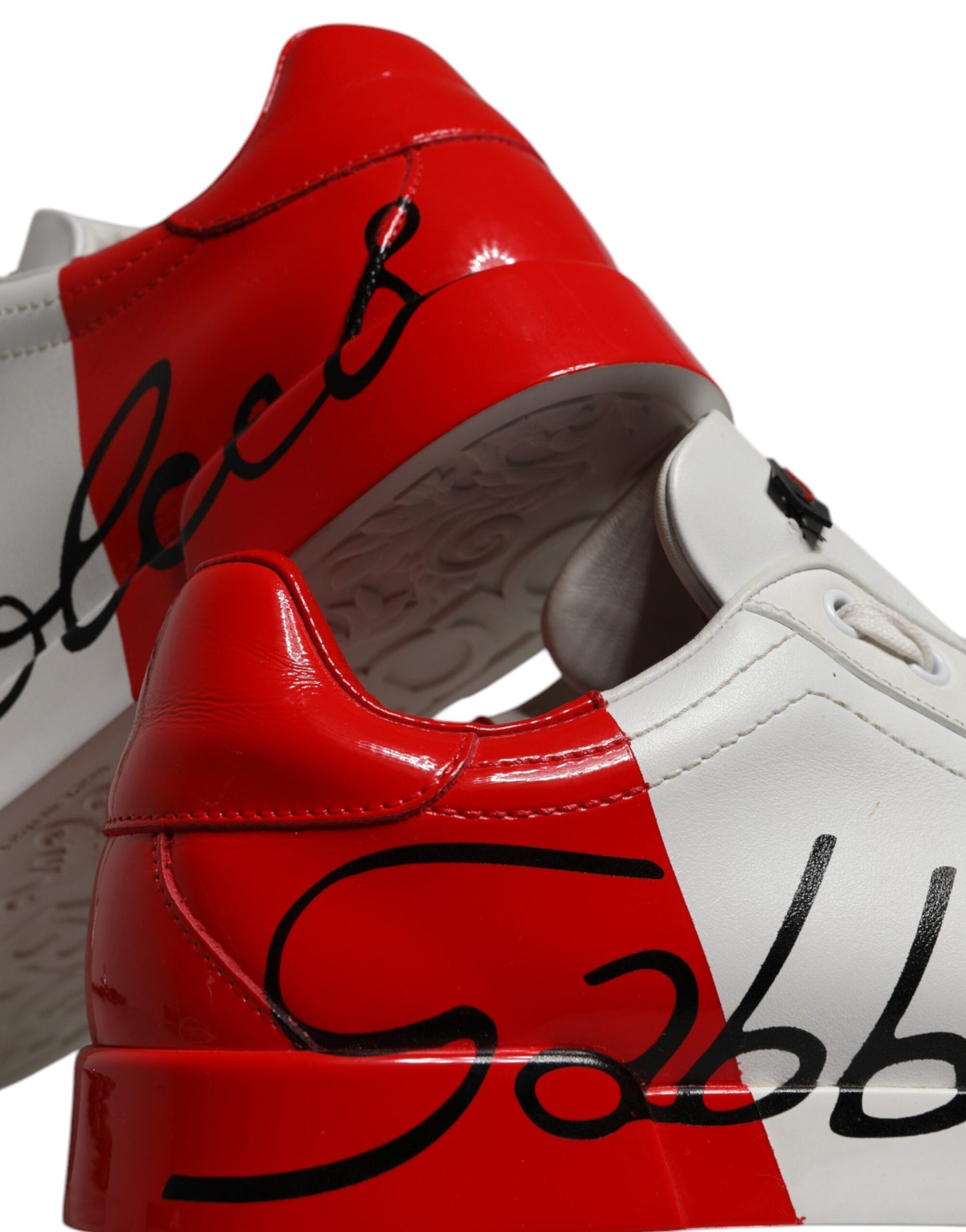 Dolce & Gabbana Weiß Rot Leder Logo Low Top Sneakers Schuhe