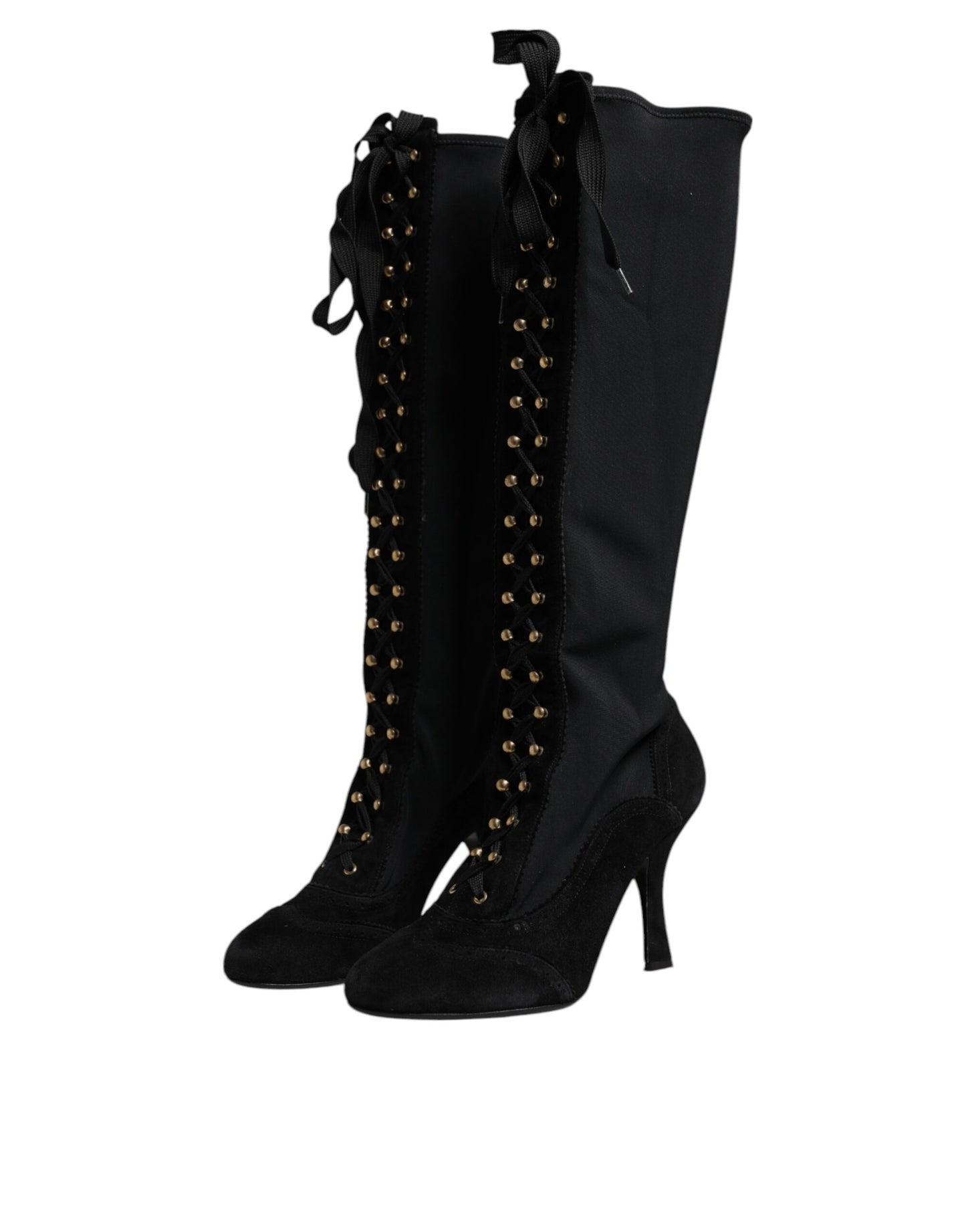 Dolce & Gabbana Schwarz Lace Up Heels Hohe Stiefel Schuhe