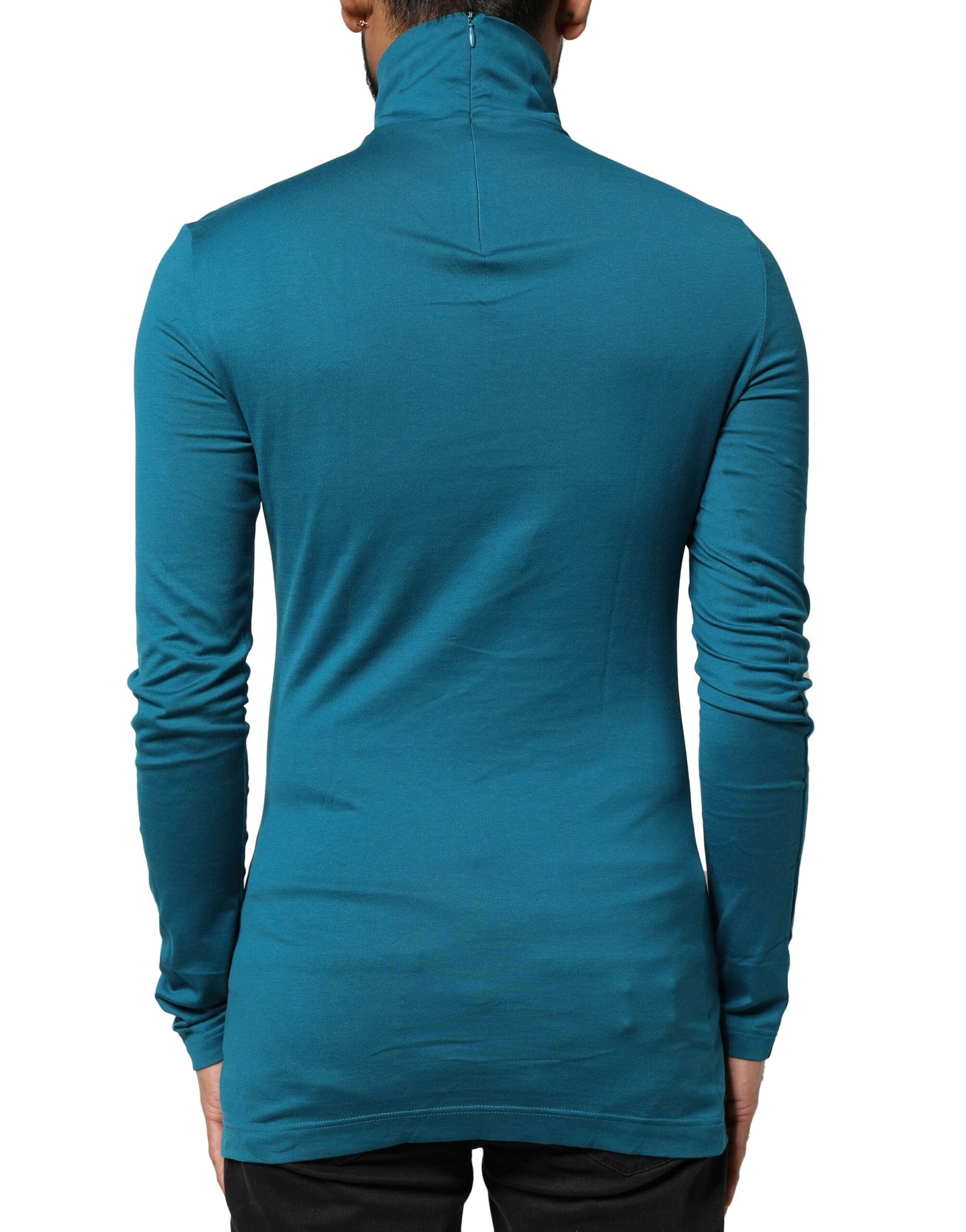 Dolce & Gabbana Blauer Baumwoll-Rollkragenpullover mit langen Ärmeln