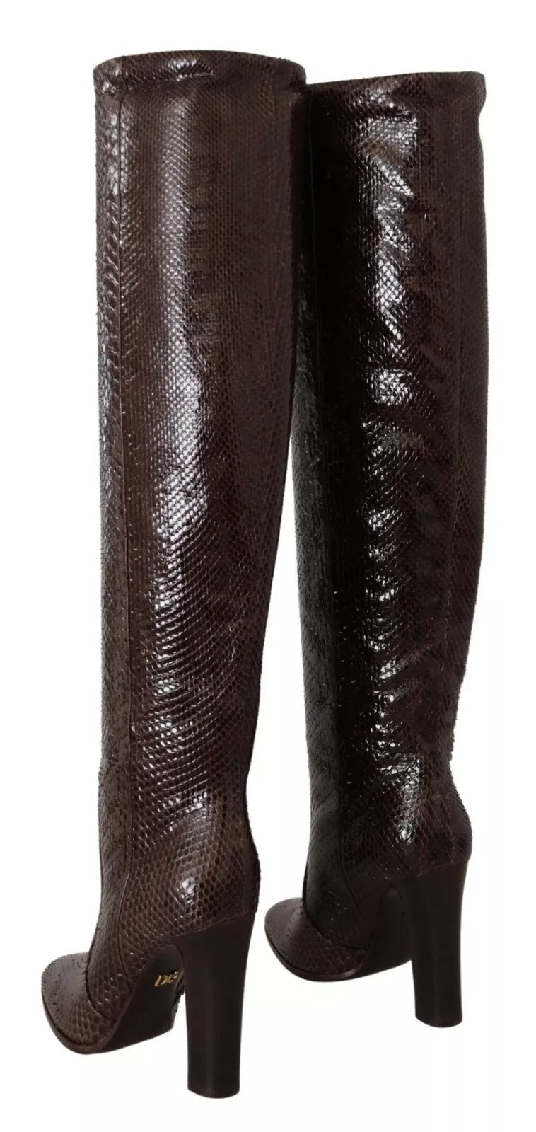 Dolce & Gabbana Braun Exotische Leder Absätze Hohe Stiefel Schuhe