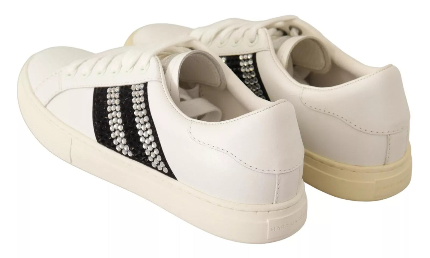 Marc Jacobs Weißes Leder Kristall verschönert Turnschuhe Schuhe