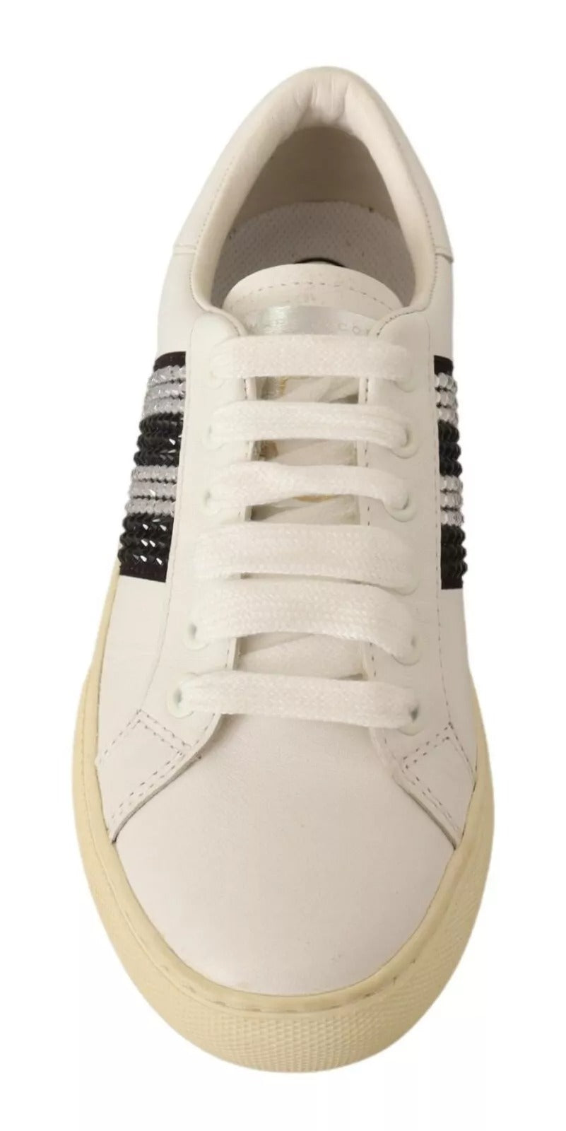 Marc Jacobs Weißes Leder Kristall verschönert Turnschuhe Schuhe