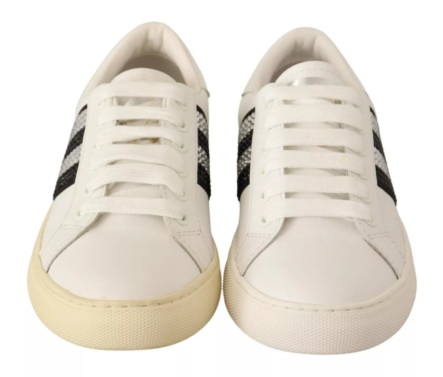 Marc Jacobs Weißes Leder Kristall verschönert Turnschuhe Schuhe
