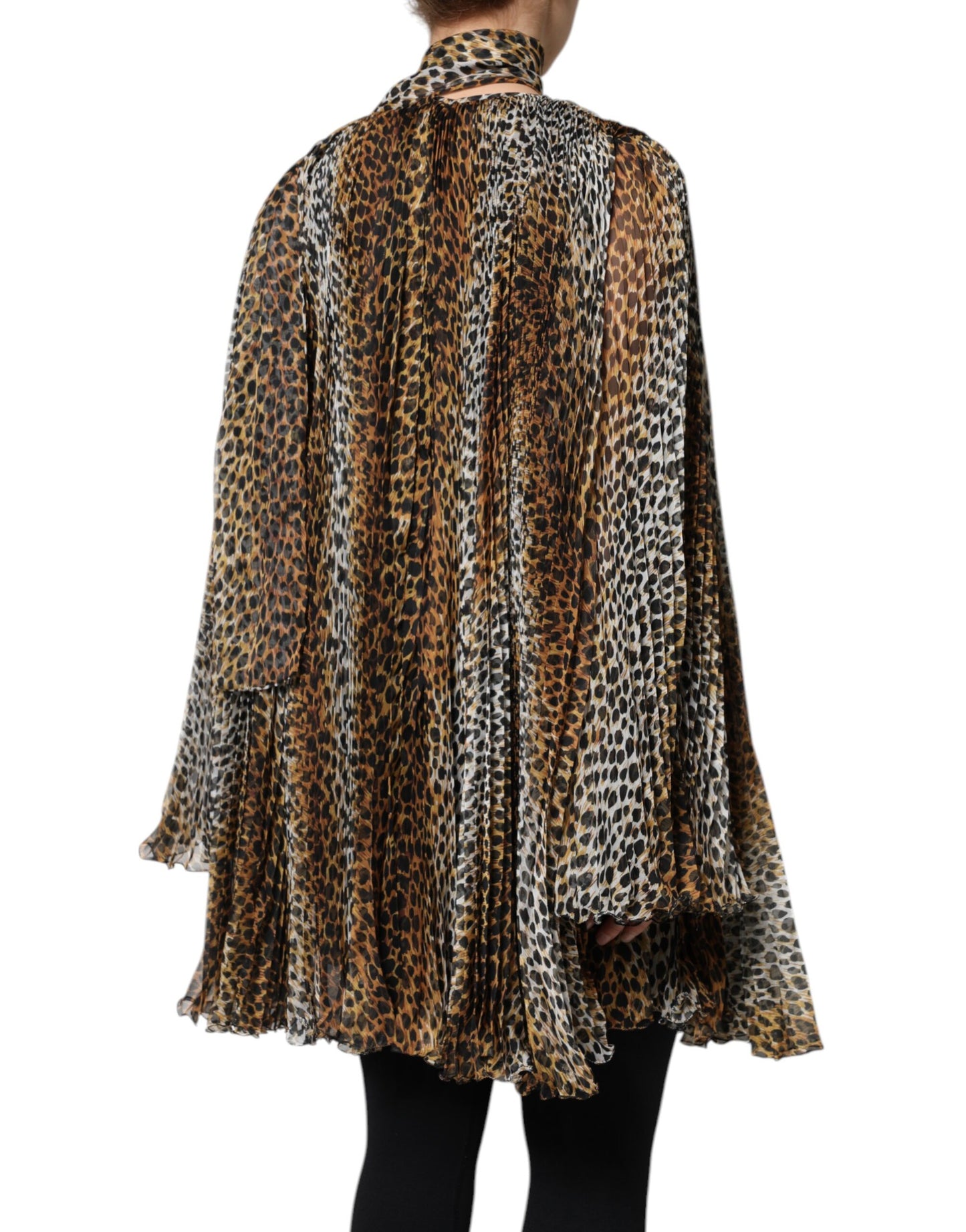 Dolce & Gabbana Braunes Chiffon-Kleid mit Leopardenmuster und Schal