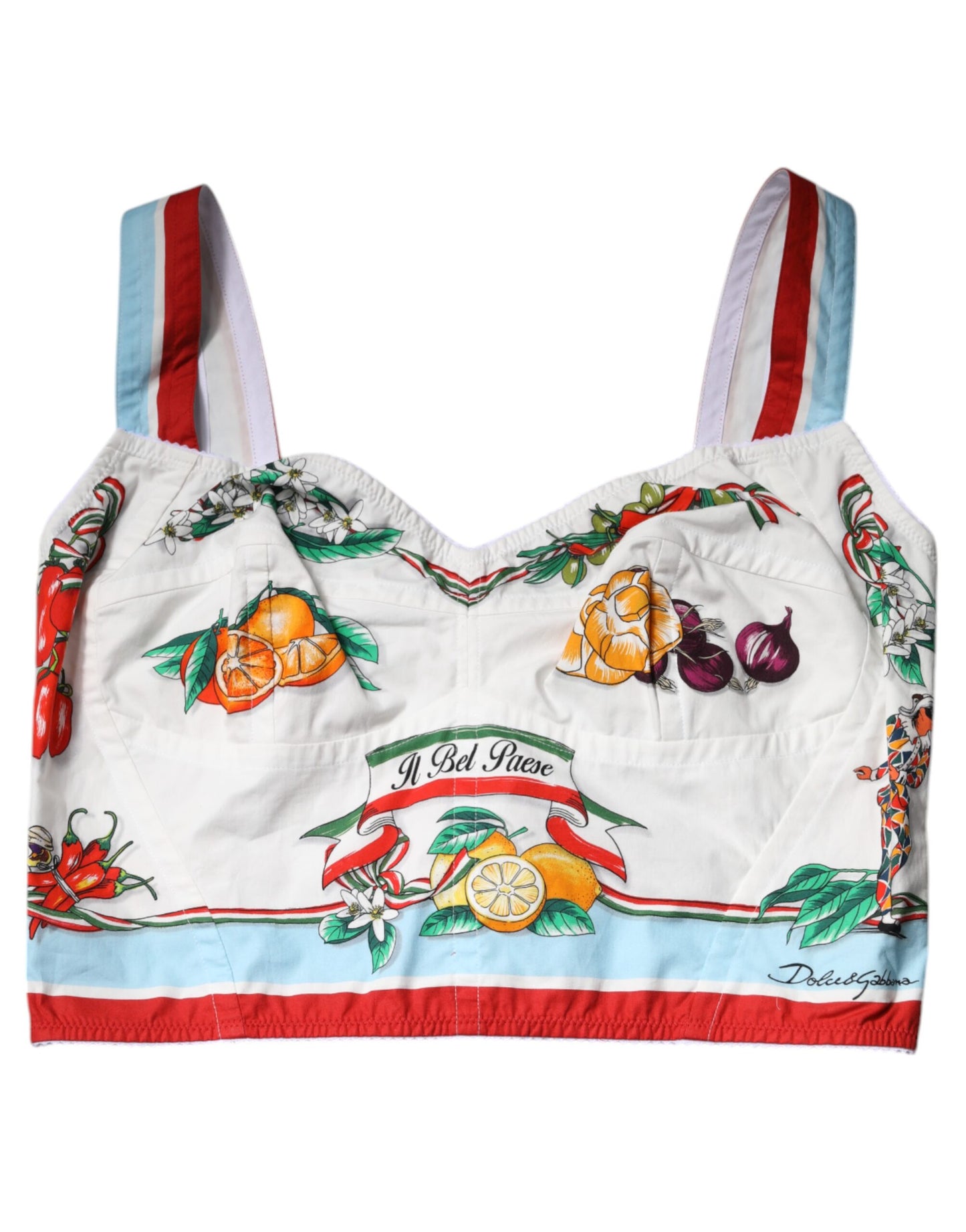 Dolce & Gabbana Weißes Top mit Gemüsedruck und Herzausschnitt