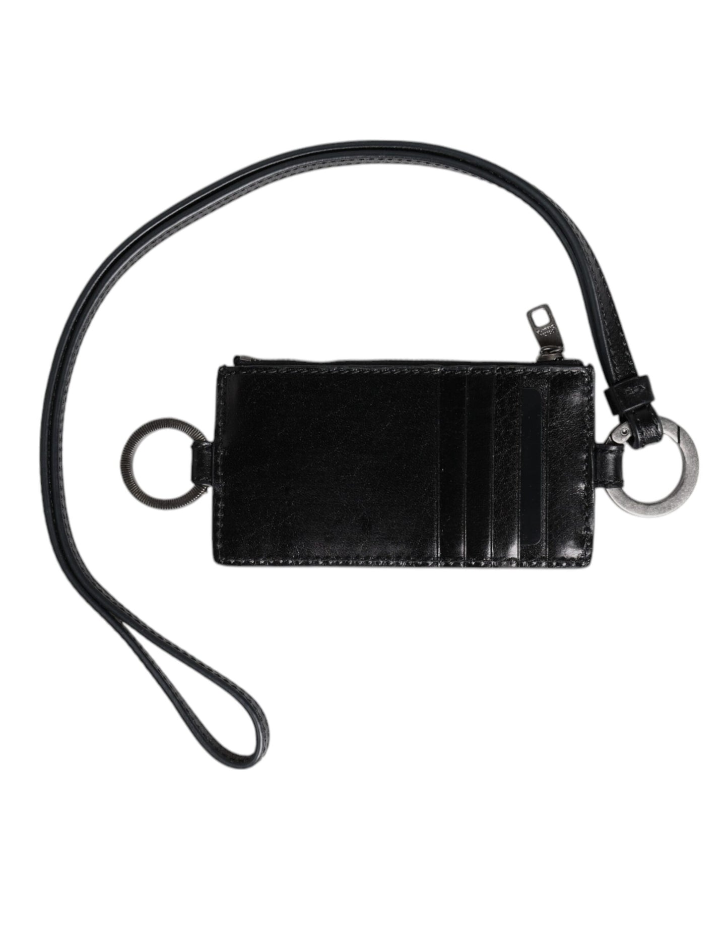 Dolce & Gabbana Schwarzes Leder mit Logo-Prägung Lanyard Kartenhalter Brieftasche