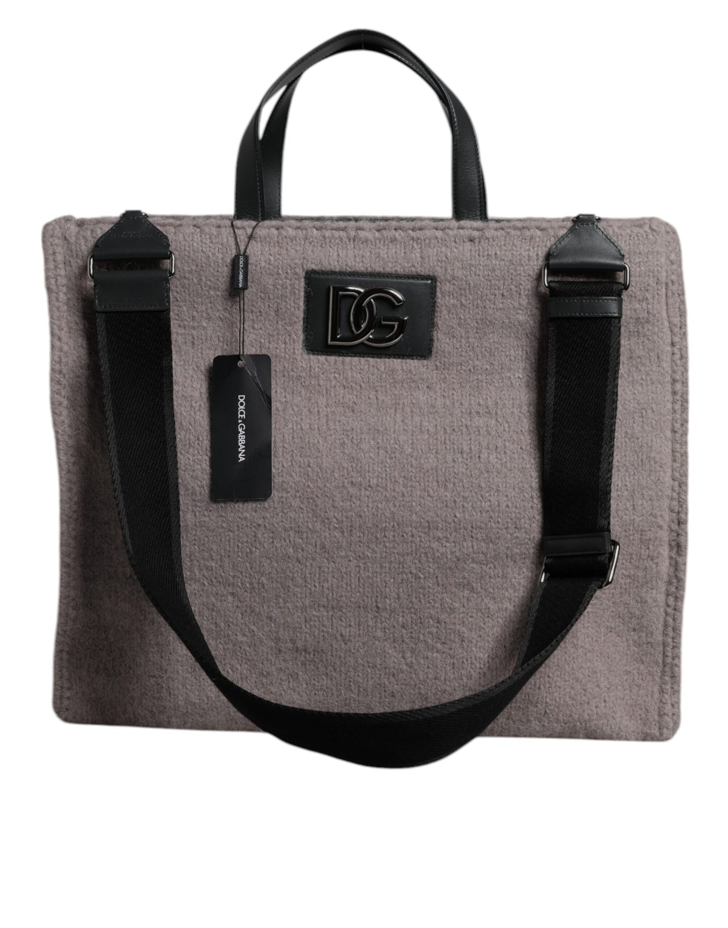 Dolce & Gabbana Graue Alpakawolle Logo-Plakette Tote Umhängetasche