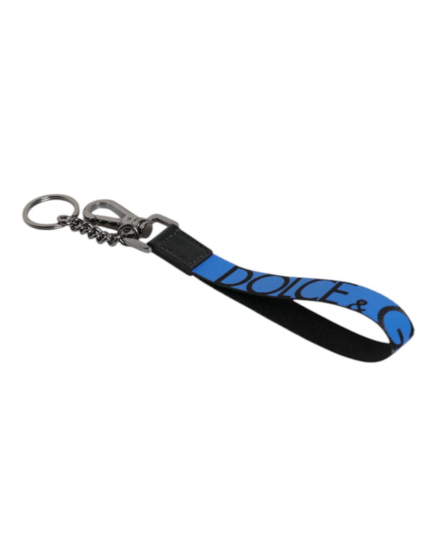 Dolce & Gabbana Blau Logo Nylon Silber Messing Männer Halter Schlüsselanhänger Schlüsselanhänger