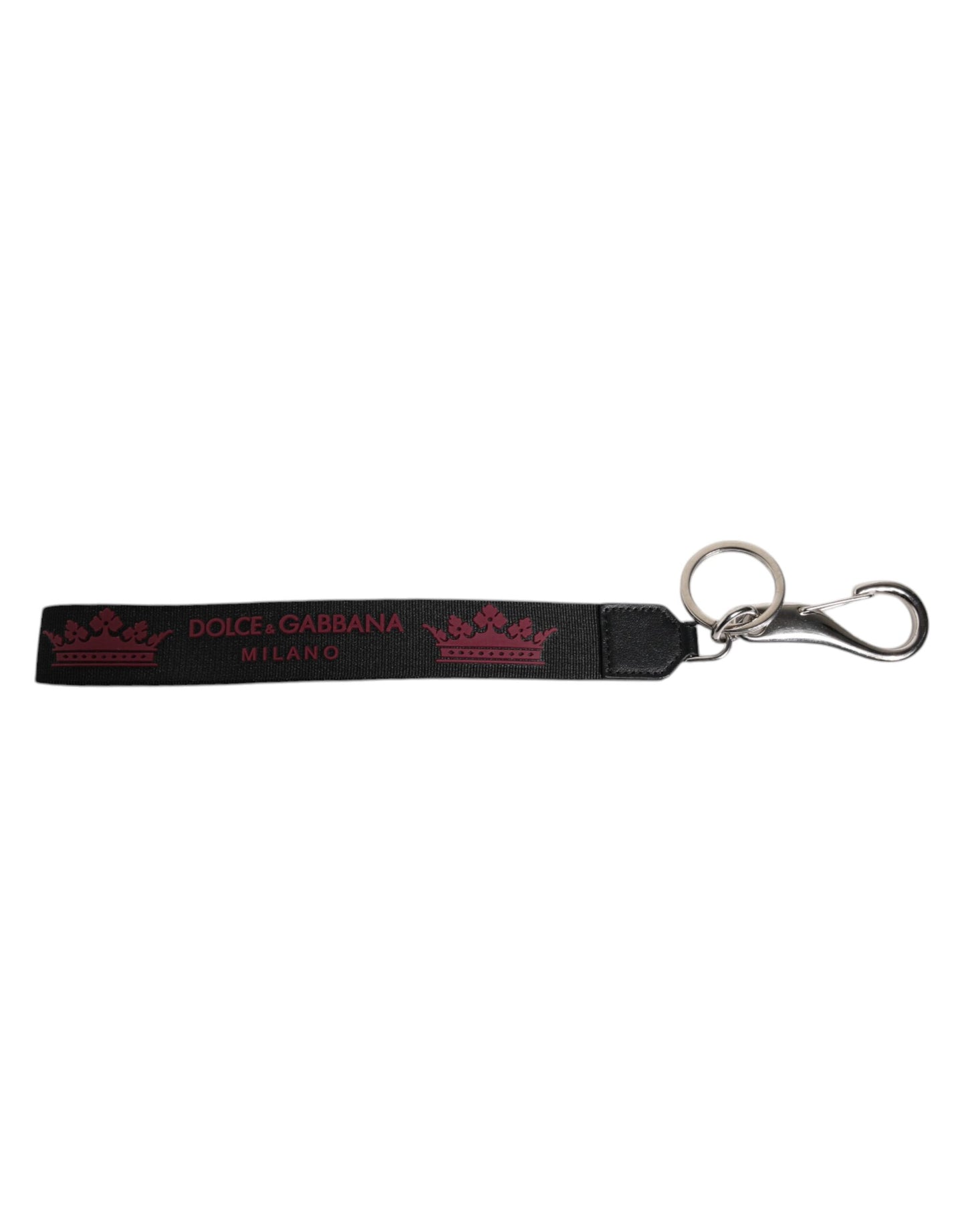 Dolce & Gabbana Schwarzes Nylon Logo DG Crown Herren Schlüsselanhänger Schlüsselring