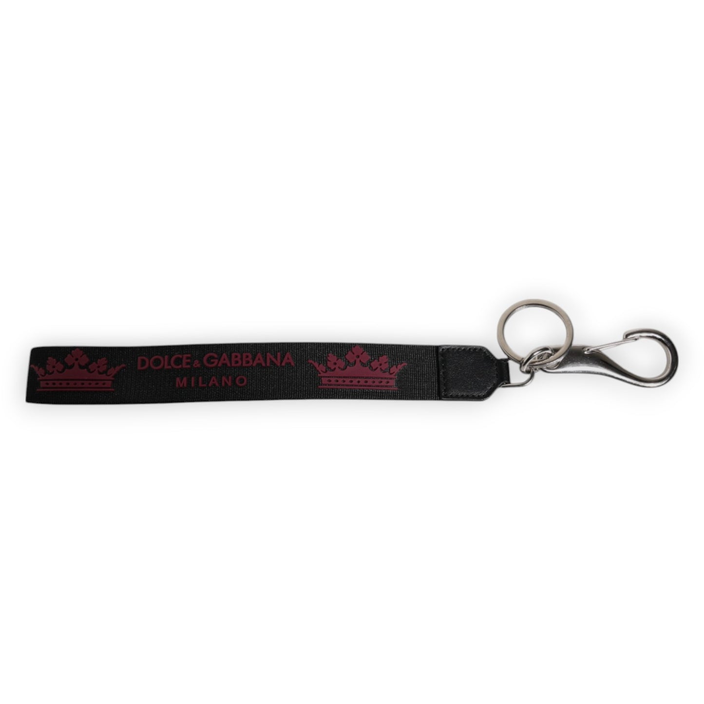 Dolce & Gabbana Schwarzes Nylon Logo DG Crown Herren Schlüsselanhänger Schlüsselring