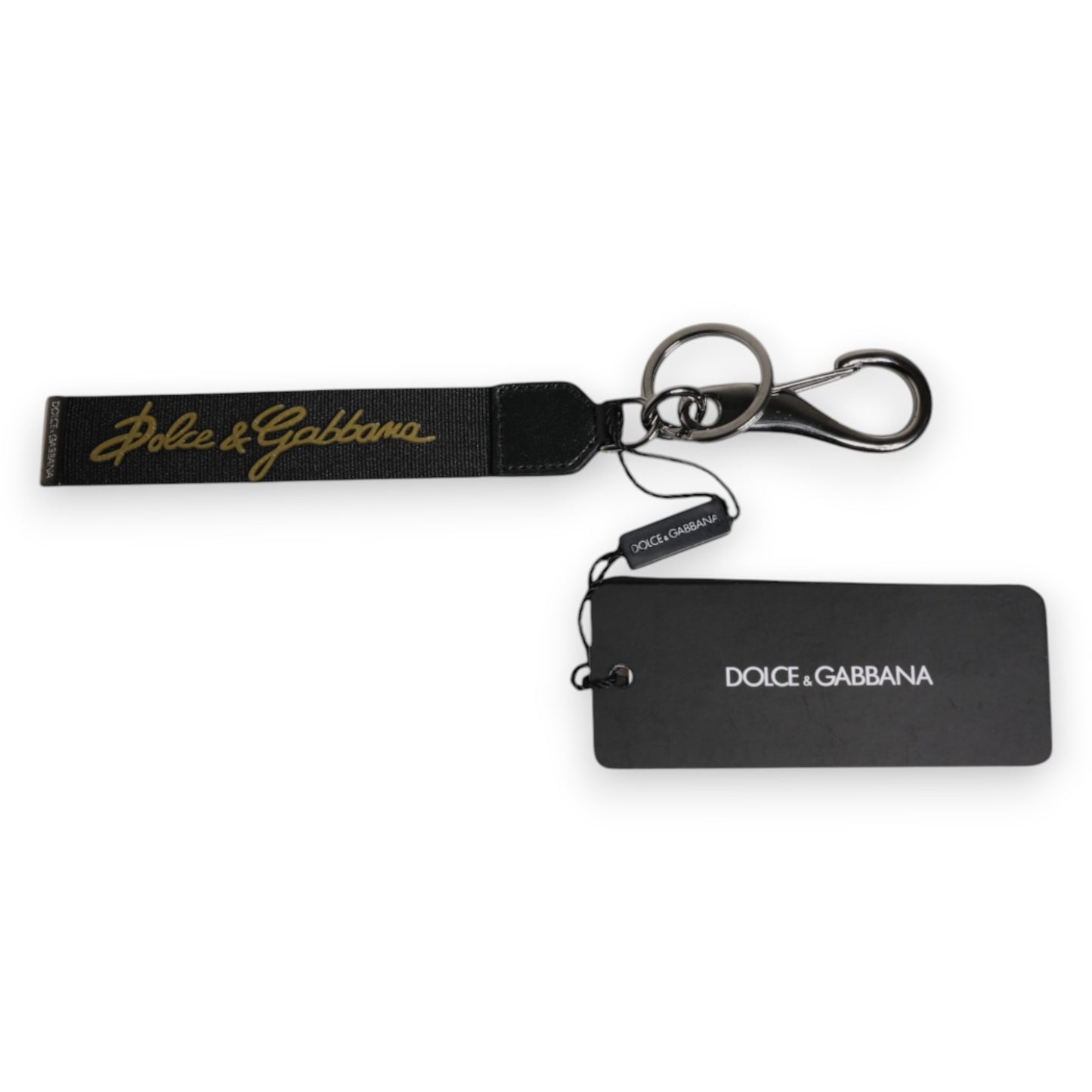 Dolce & Gabbana Schwarzes Logo Nylon Silber Messing Männer Halter Schlüsselanhänger Schlüsselanhänger