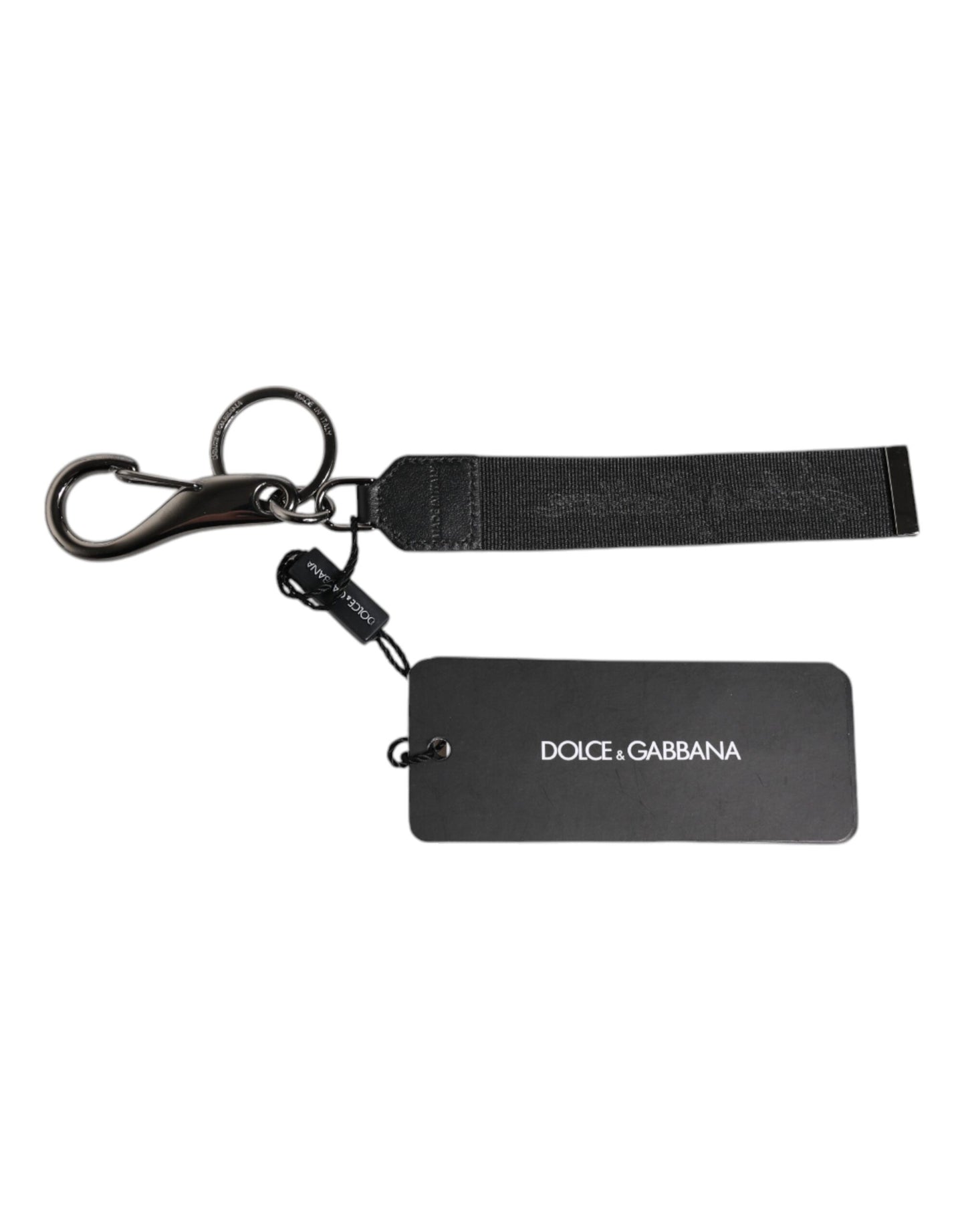 Dolce & Gabbana Schwarzes Logo Nylon Silber Messing Männer Halter Schlüsselanhänger Schlüsselanhänger