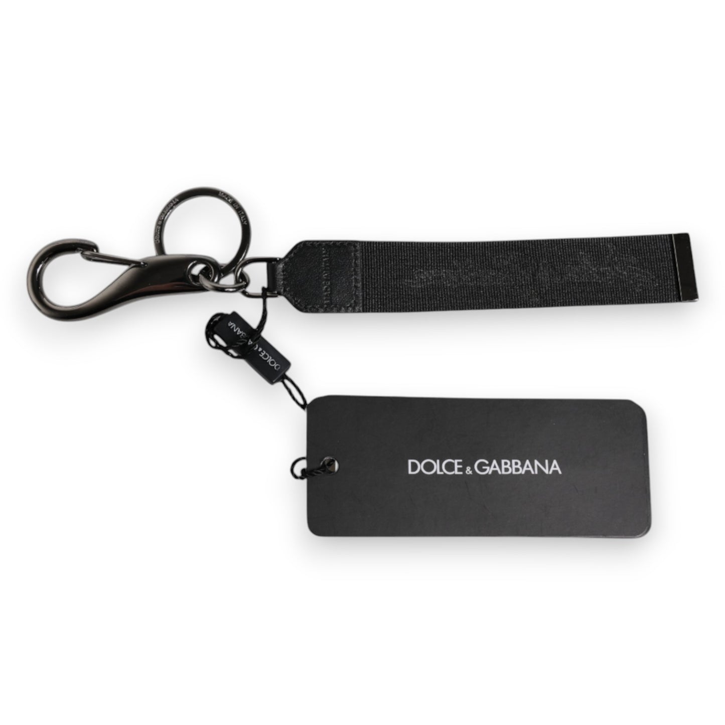 Dolce & Gabbana Schwarzes Logo Nylon Silber Messing Männer Halter Schlüsselanhänger Schlüsselanhänger