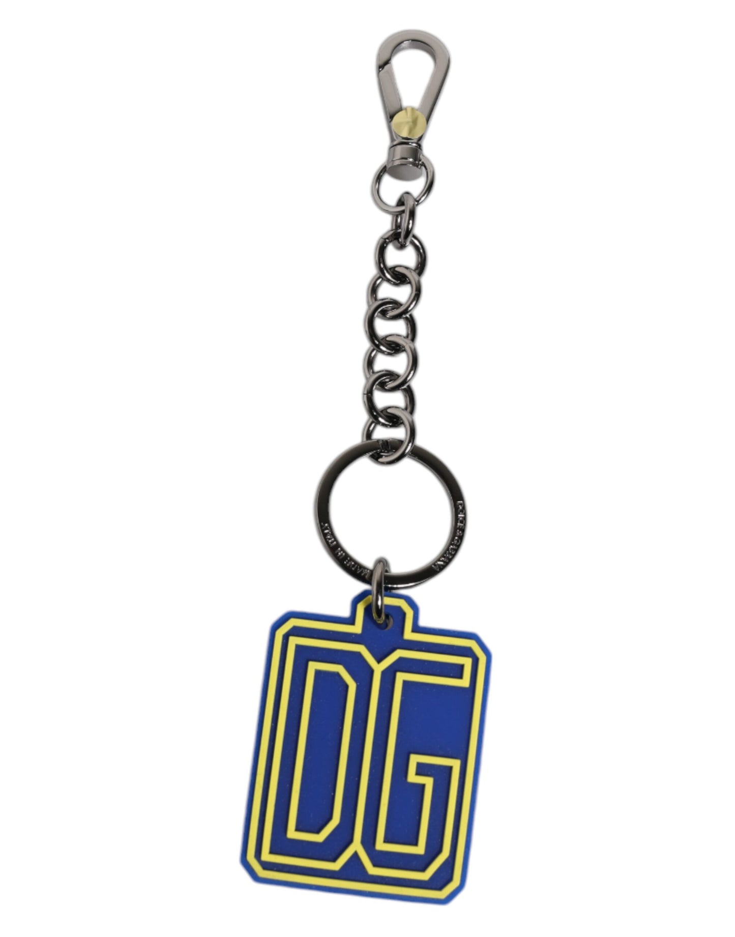 Dolce & Gabbana Blau Gelb DG Gummi Logo Silber Herrenschlüsselanhänger Schlüsselanhänger