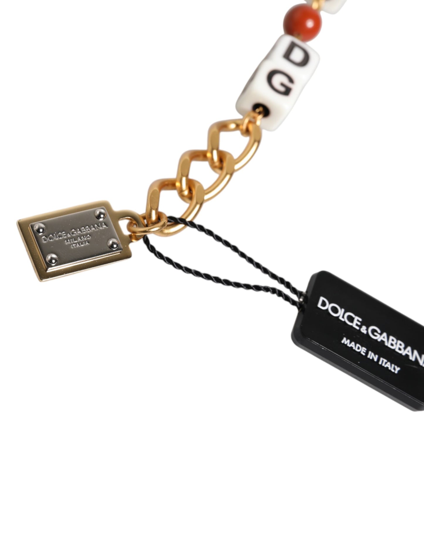 Dolce & Gabbana Multicolor Gold-Ton Messing Kette DG Logo Würfel-Armband