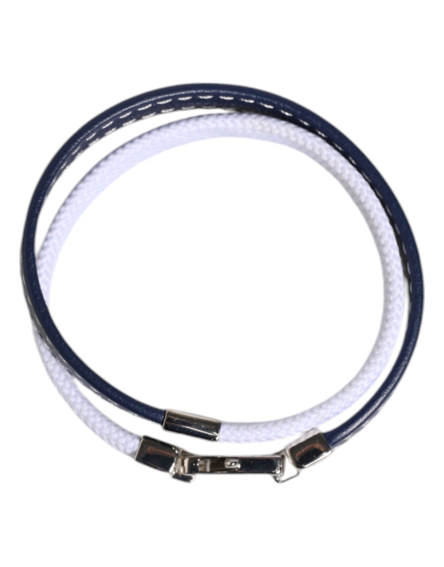 Dolce & Gabbana Blau Weißes Leder mit DG Gravur Silberfarbener Verschluss Armband