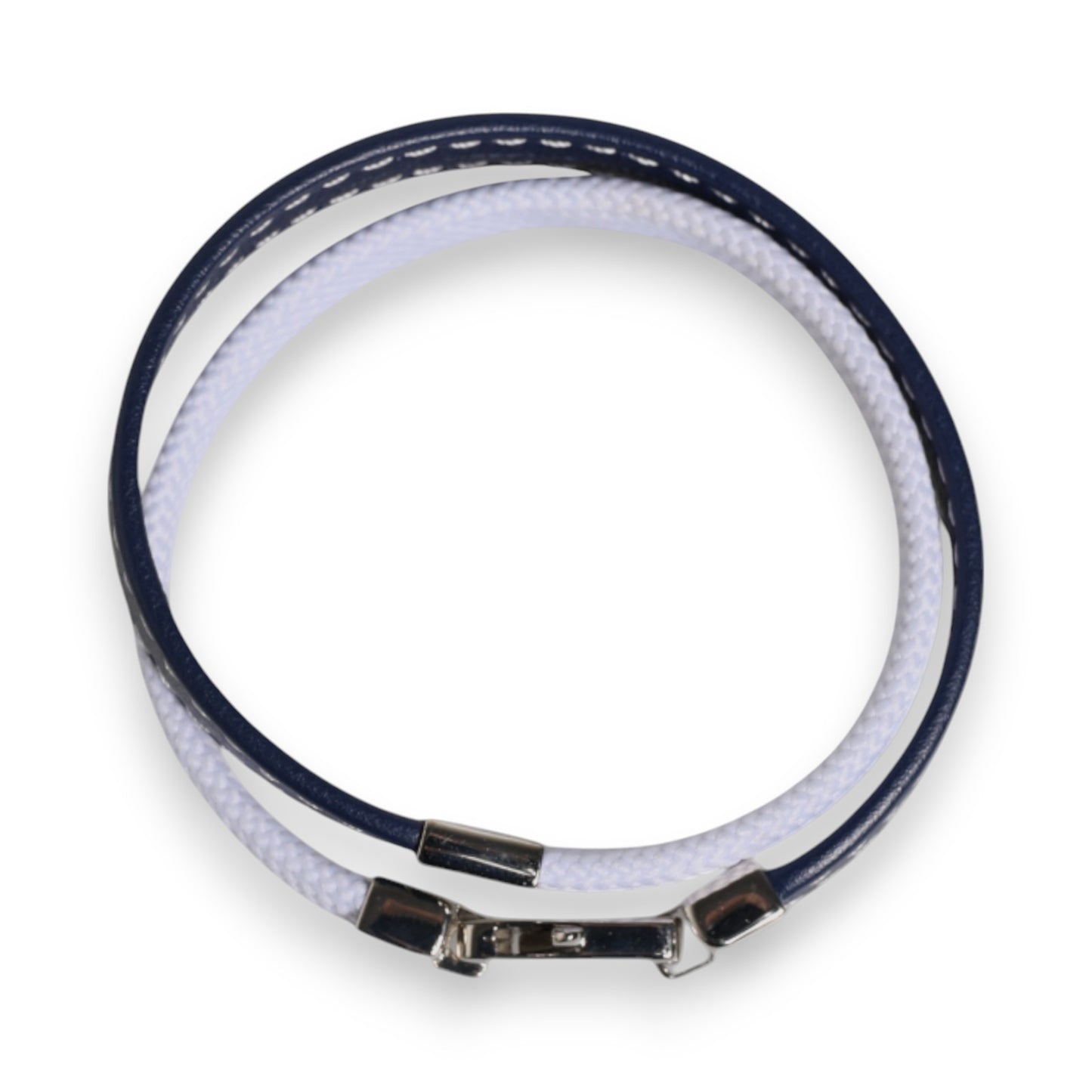 Dolce & Gabbana Blau Weißes Leder mit DG Gravur Silberfarbener Verschluss Armband