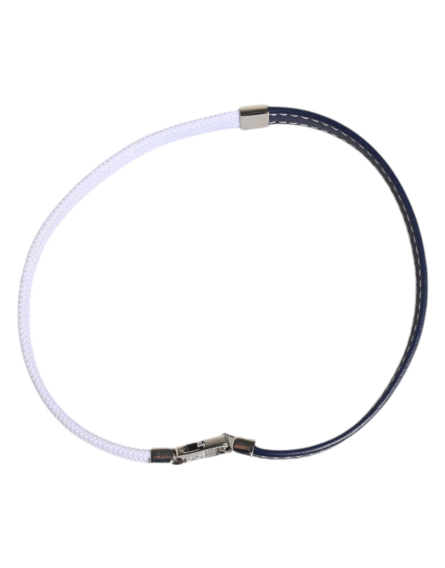 Dolce & Gabbana Blau Weißes Leder mit DG Gravur Silberfarbener Verschluss Armband
