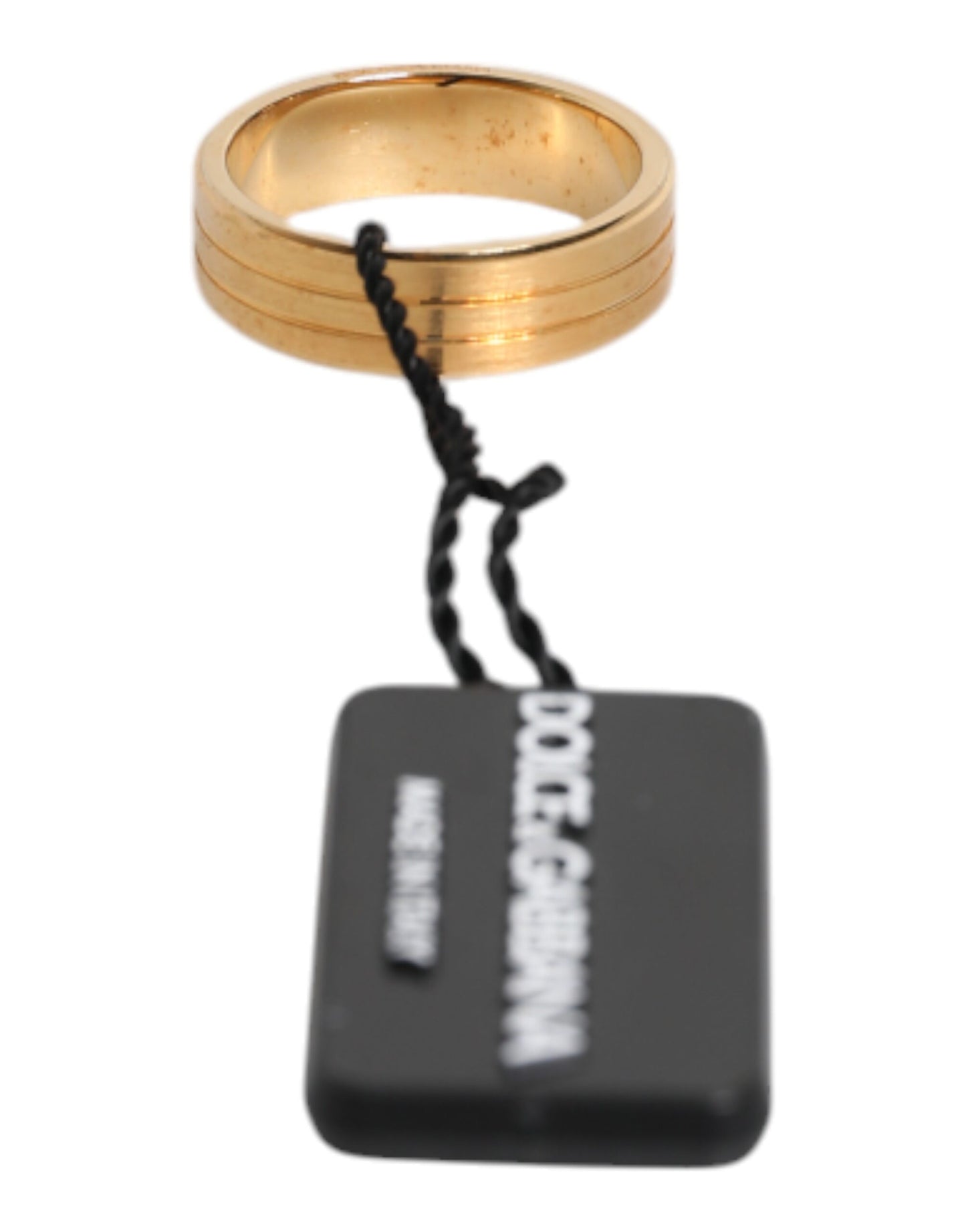 Dolce & Gabbana Goldfarbener Messingring mit rotem Kristall DG Logo