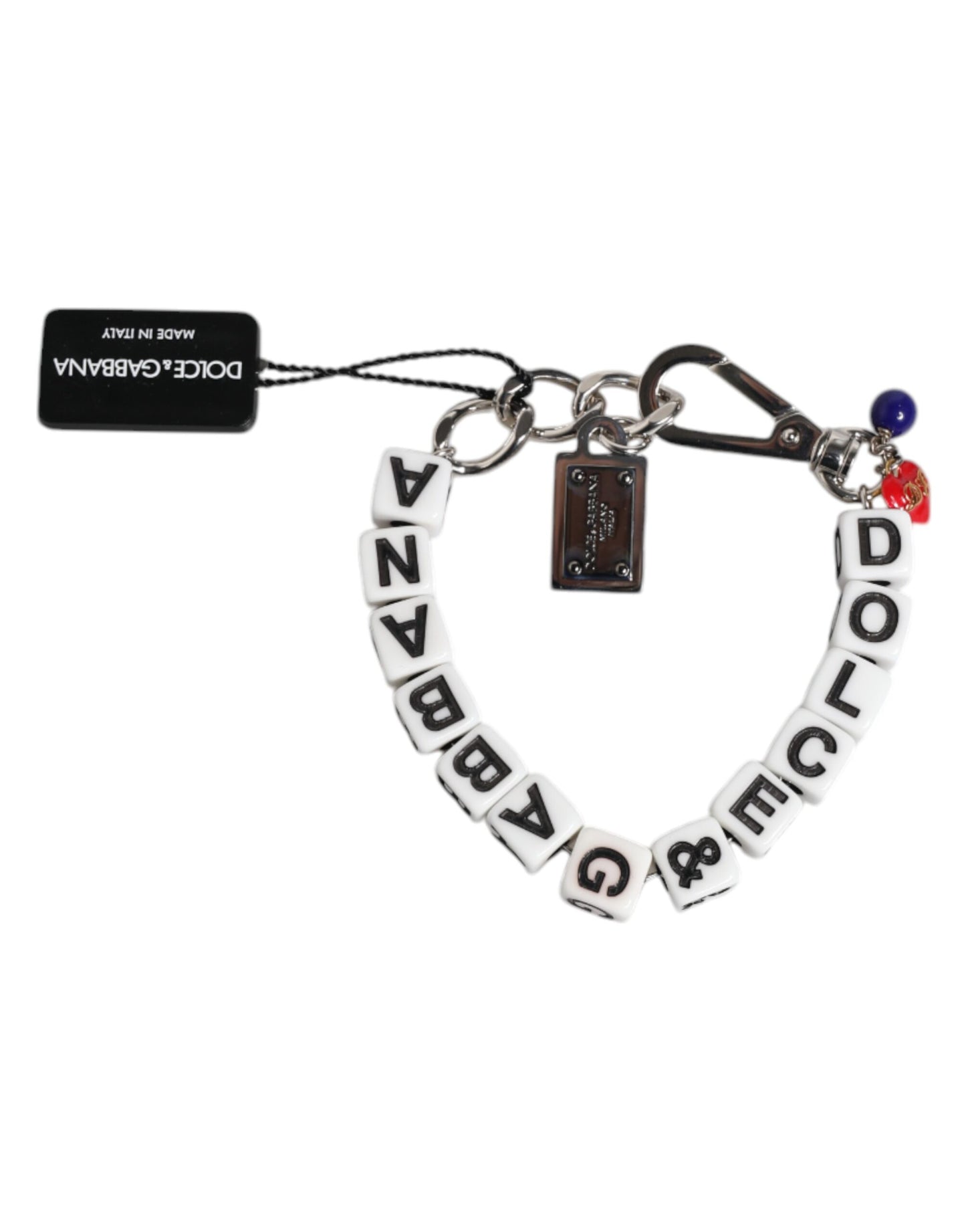 Dolce & Gabbana Silber Messing Kette Würfel Logo verschönert Charme Armband
