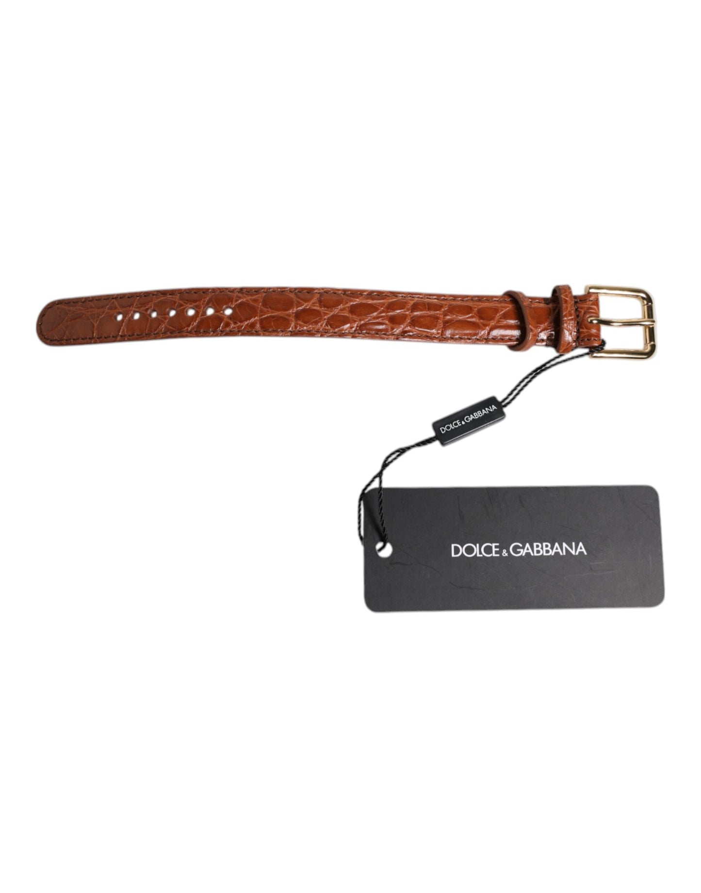 Dolce & Gabbana Braunes strukturiertes Leder Armband mit goldener Metallschnalle