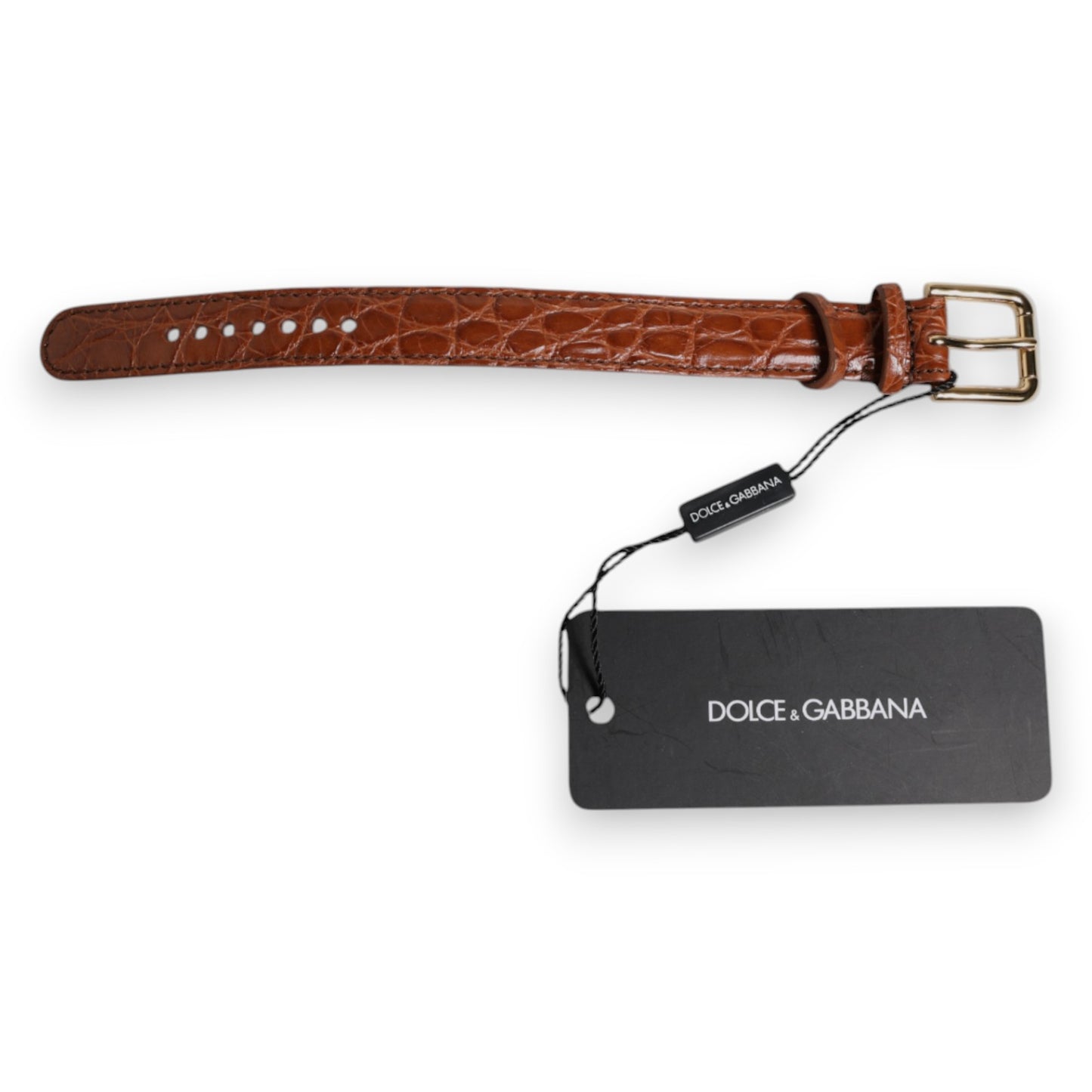 Dolce & Gabbana Braunes strukturiertes Leder Armband mit goldener Metallschnalle