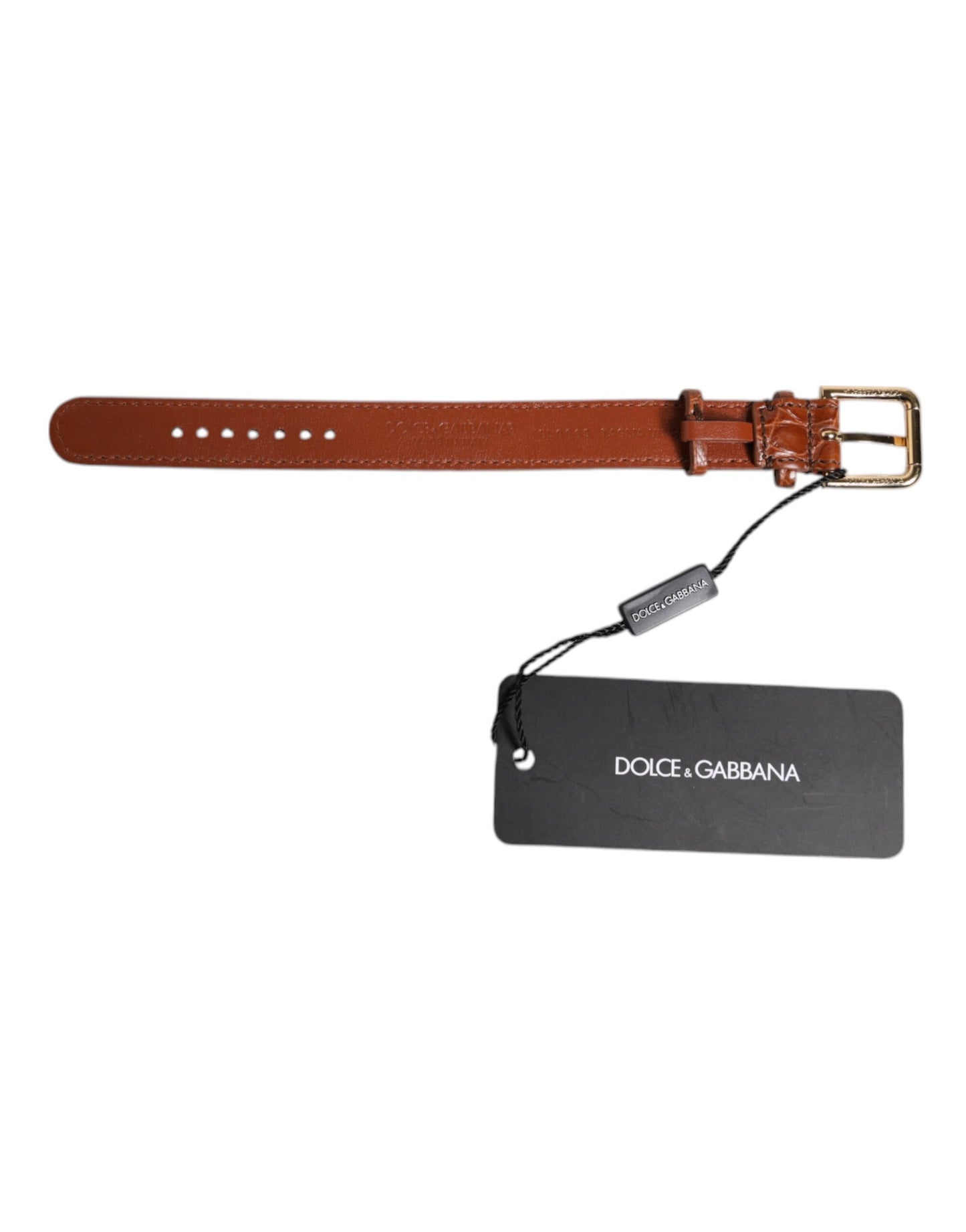 Dolce & Gabbana Braunes strukturiertes Leder Armband mit goldener Metallschnalle