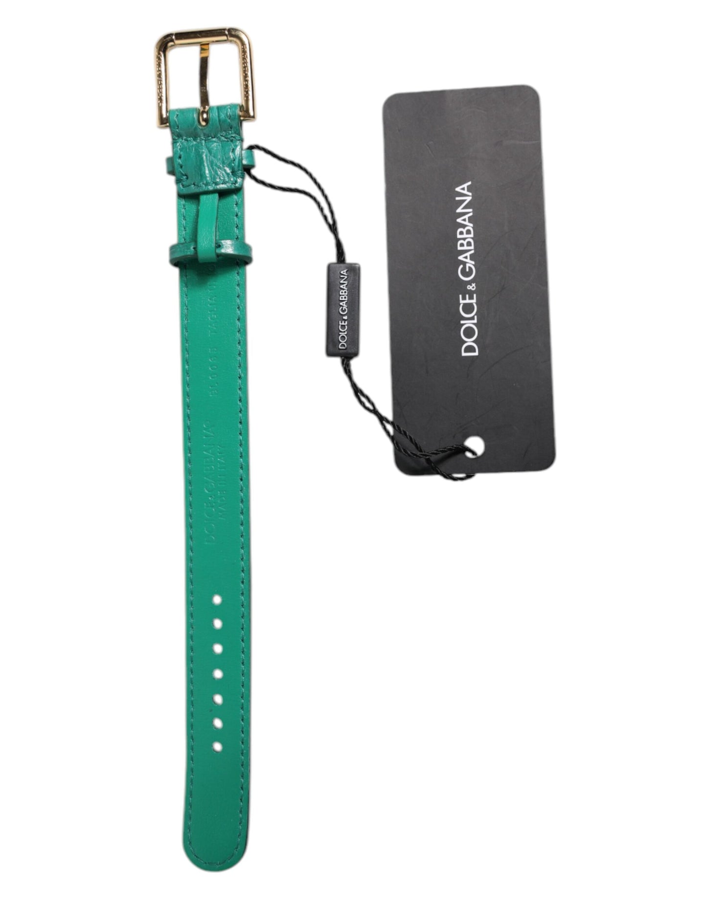 Dolce & Gabbana Grünes exotisches Leder mit goldfarbener Metallschnalle Armband
