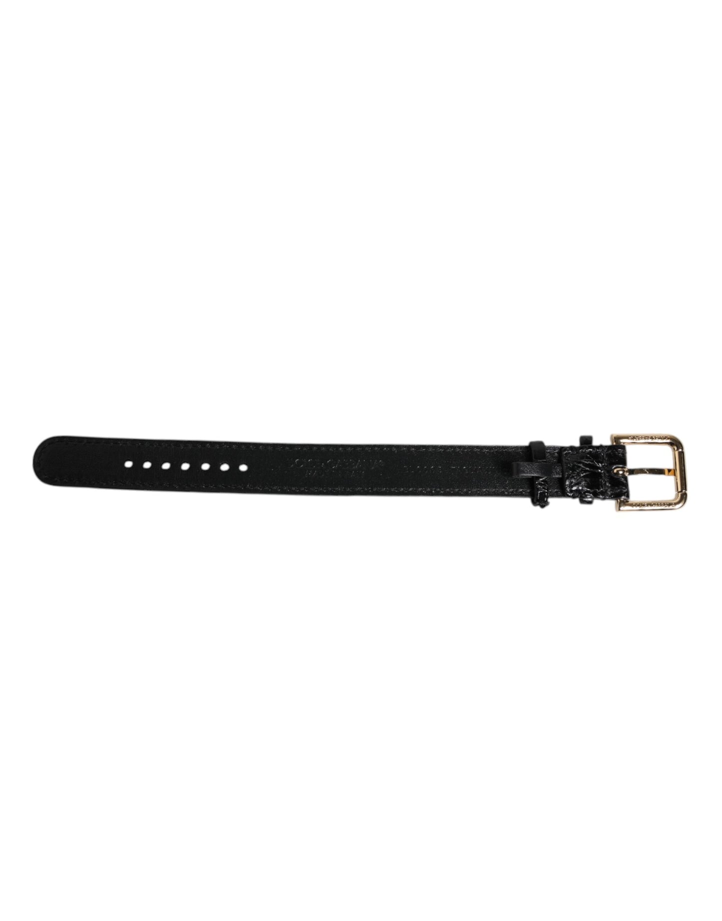 Dolce & Gabbana Schwarzes Exotenleder mit goldfarbener Metallschnalle Armband