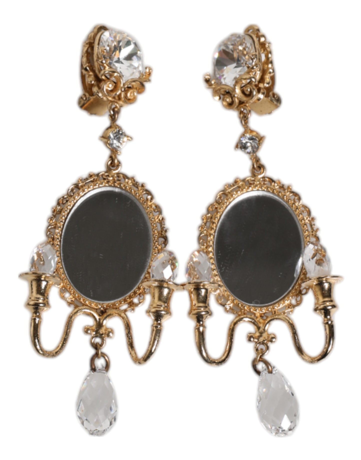Dolce & Gabbana Gold Messing klar Kristall Spiegel Element Clip baumelnden Ohrringe