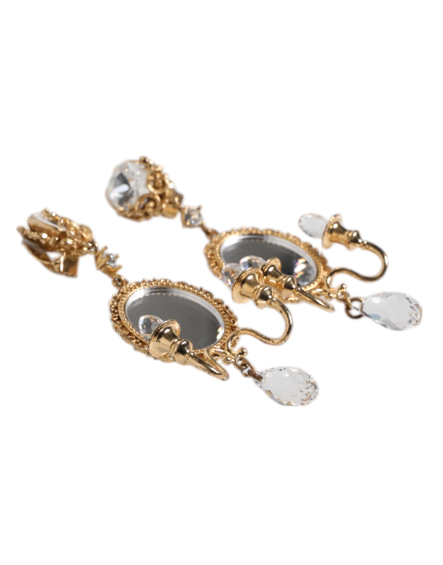 Dolce & Gabbana Gold Messing klar Kristall Spiegel Element Clip baumelnden Ohrringe