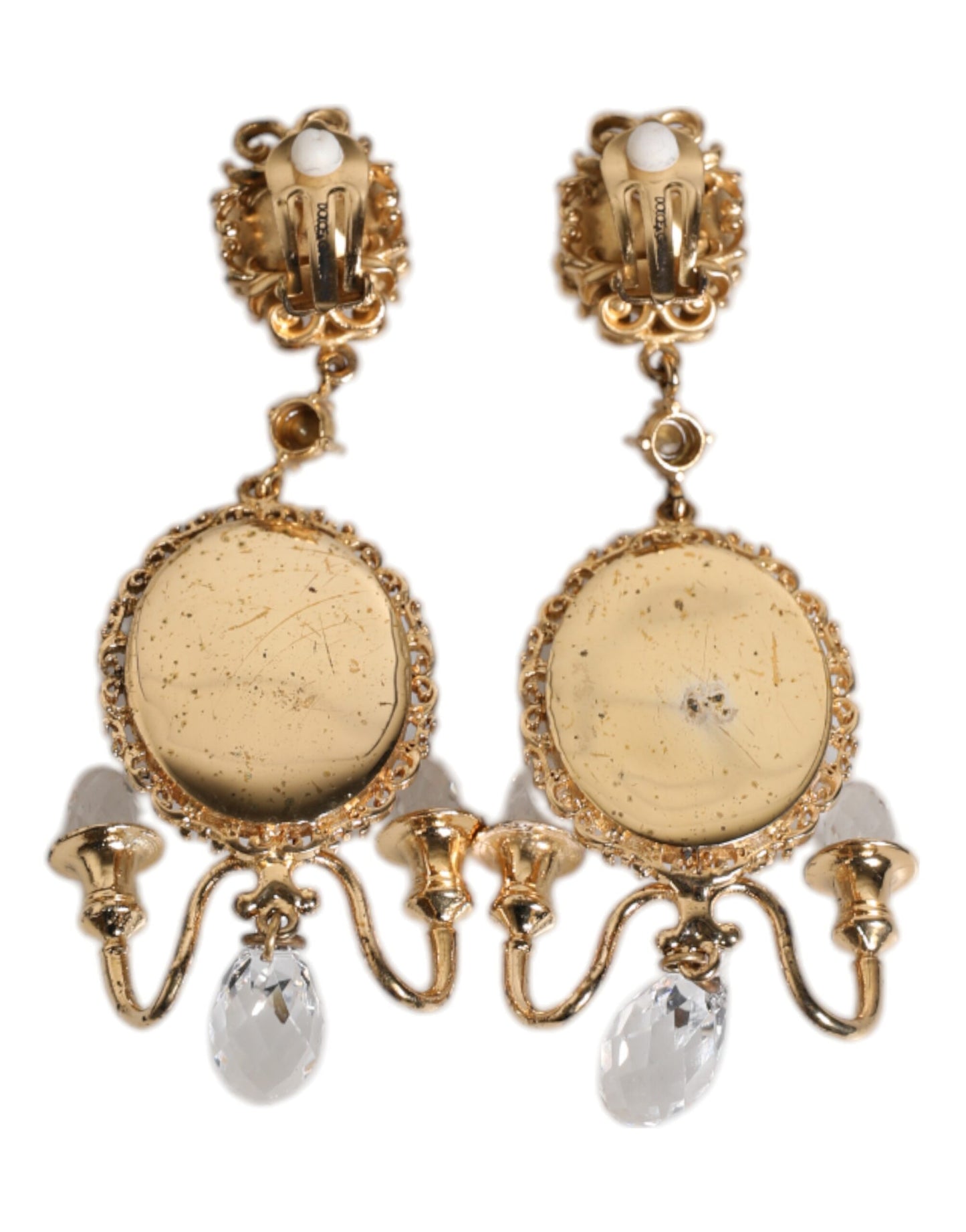 Dolce & Gabbana Gold Messing klar Kristall Spiegel Element Clip baumelnden Ohrringe