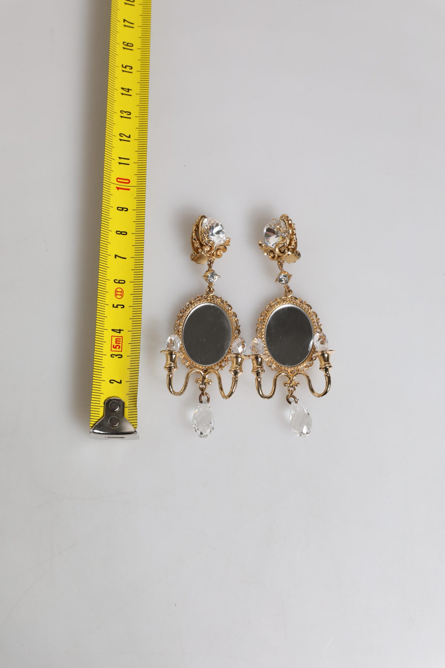 Dolce & Gabbana Gold Messing klar Kristall Spiegel Element Clip baumelnden Ohrringe