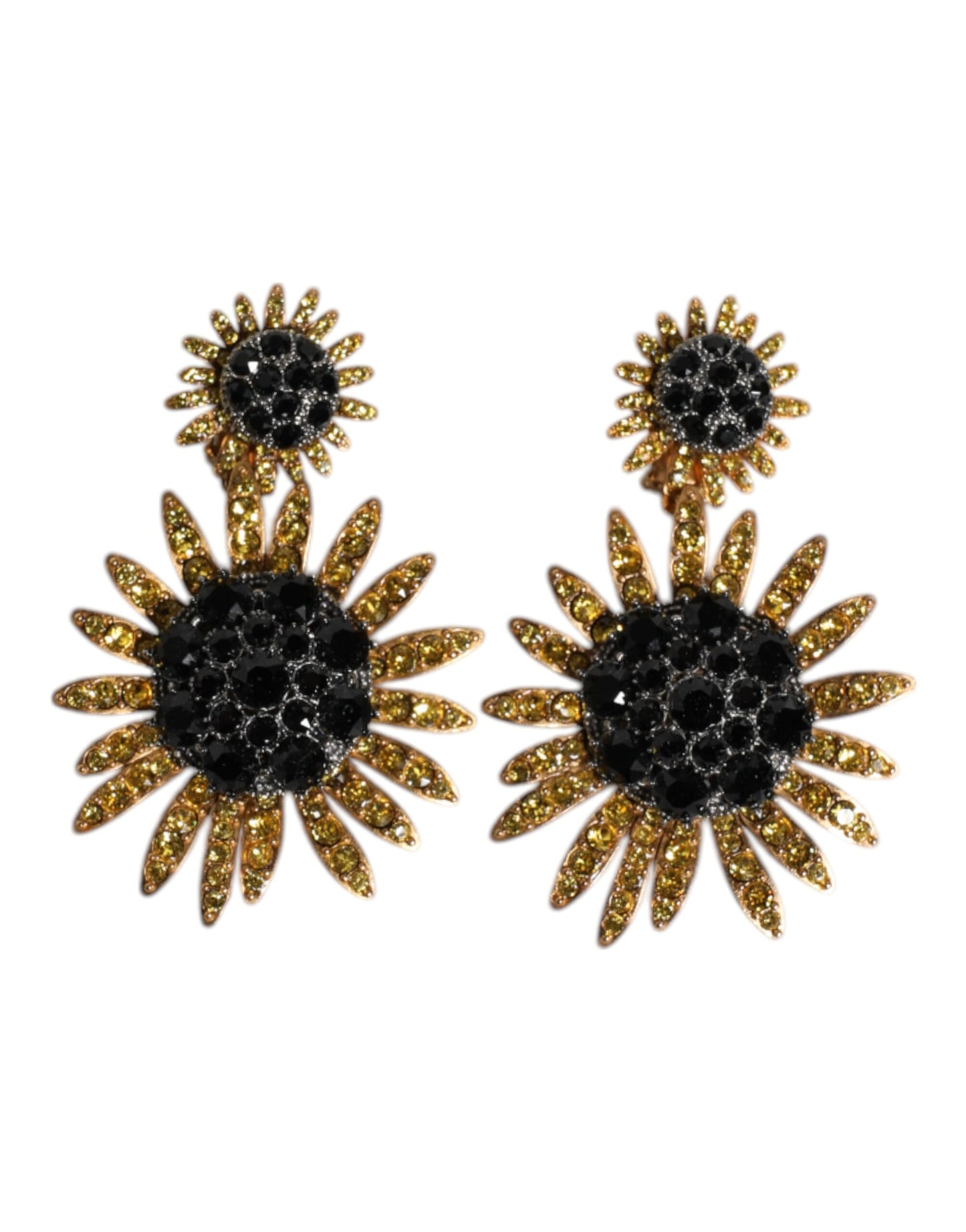 Dolce & Gabbana Goldfarbene Messing Sonnenblume Kristall Clip Ohrringe
