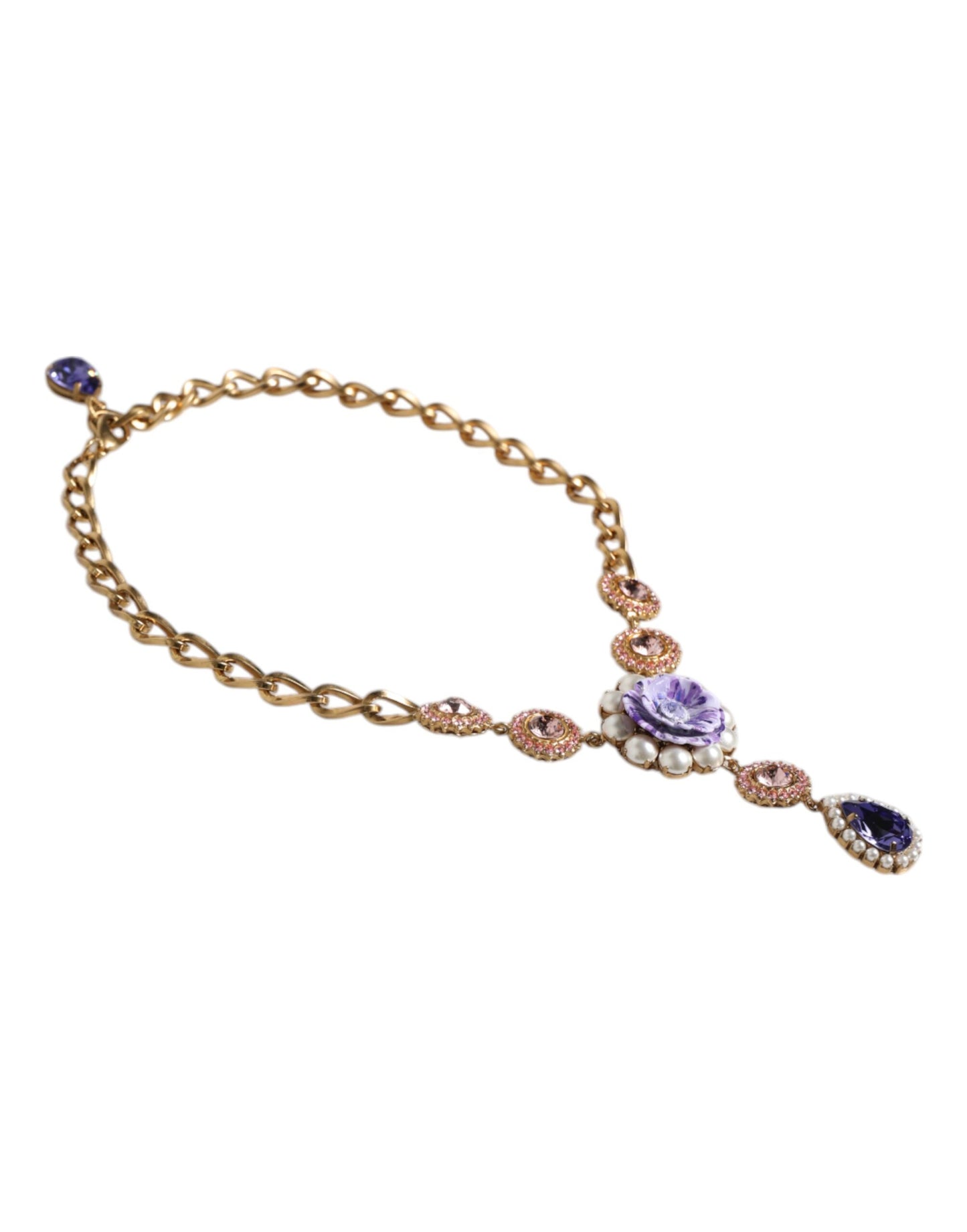 Dolce & Gabbana Gold Messing Floral Kristalle Perlen verschönert Halskette