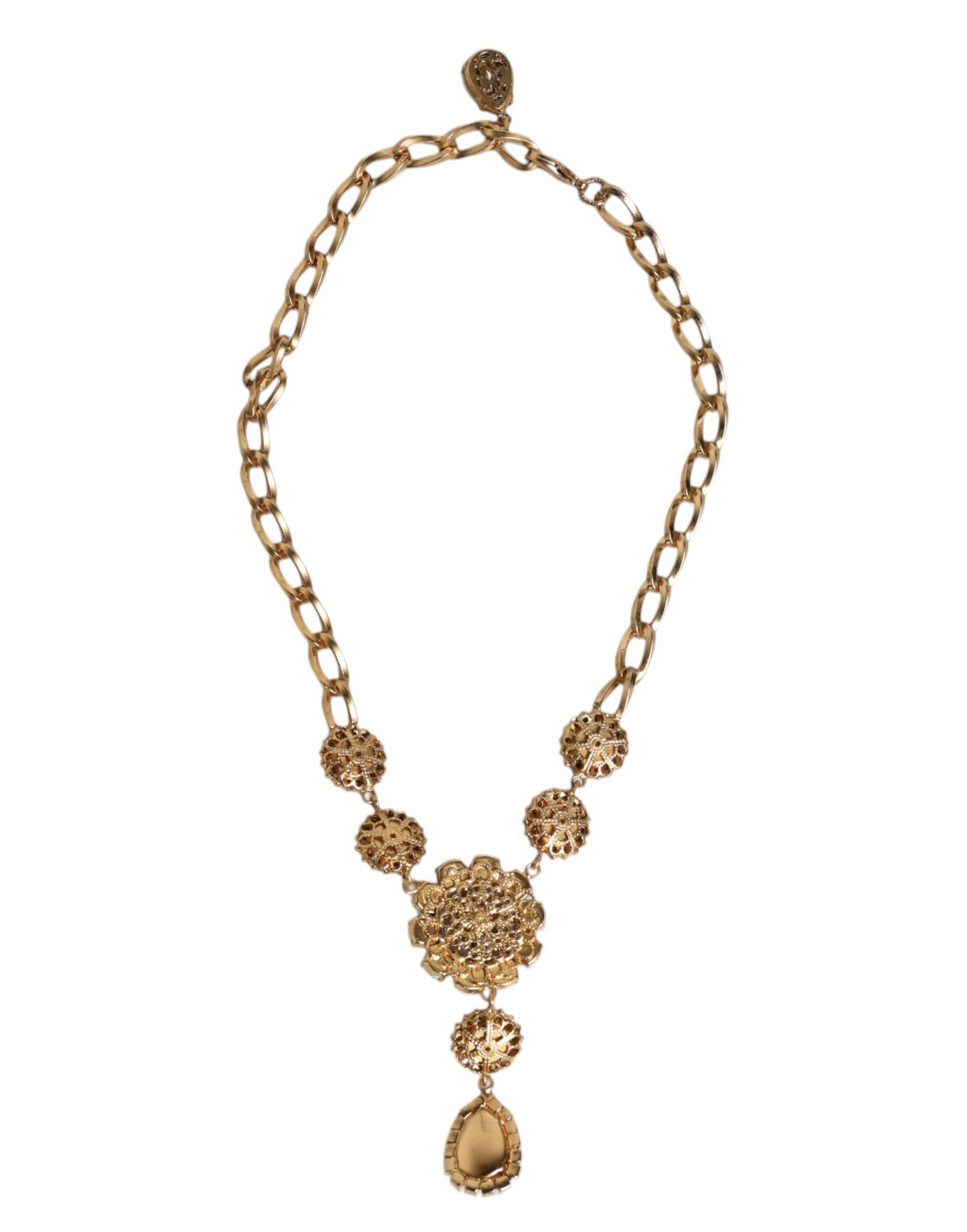 Dolce & Gabbana Gold Messing Floral Kristalle Perlen verschönert Halskette