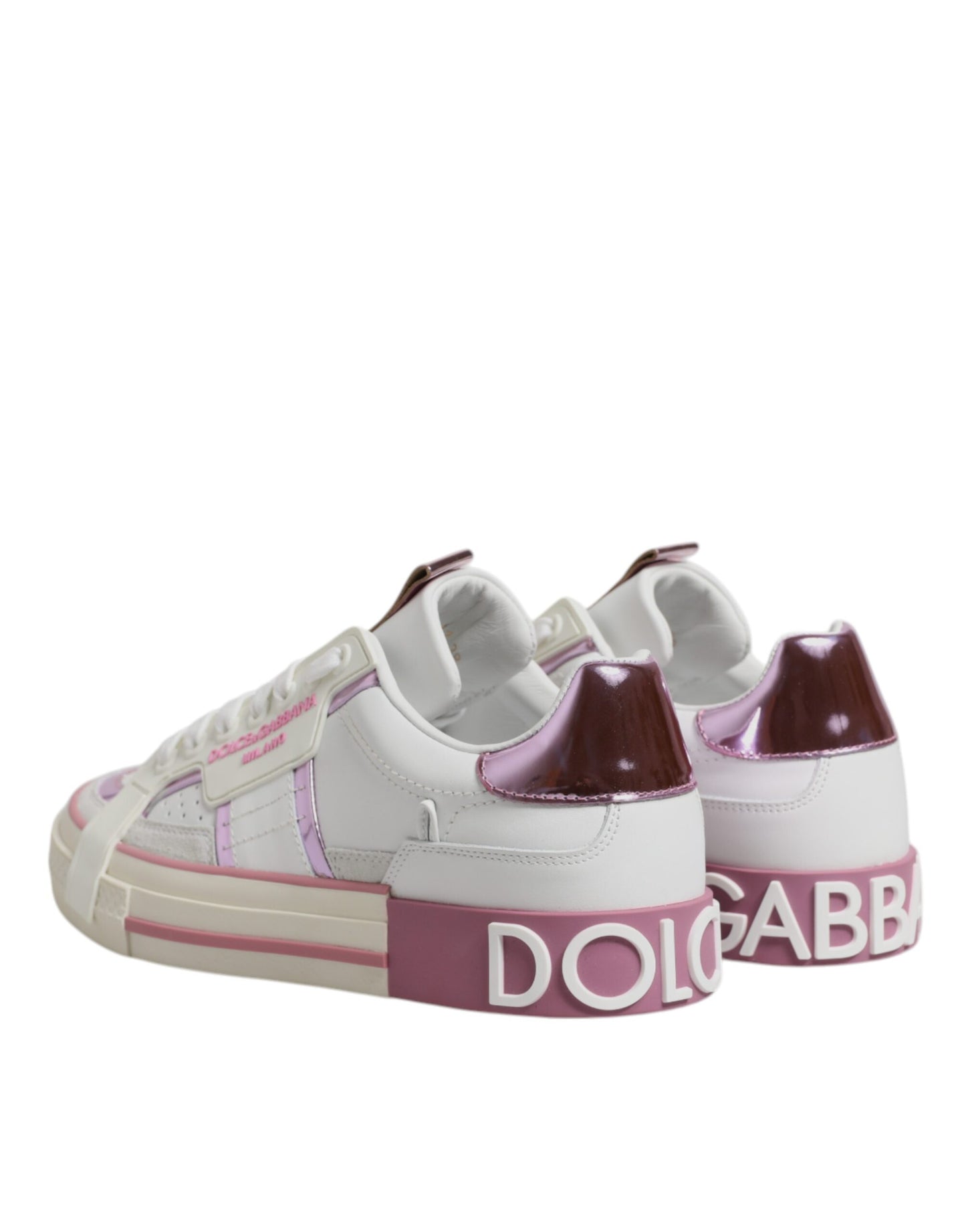 Dolce & Gabbana Weiß Rosa Leder Low Top Turnschuhe Schuhe