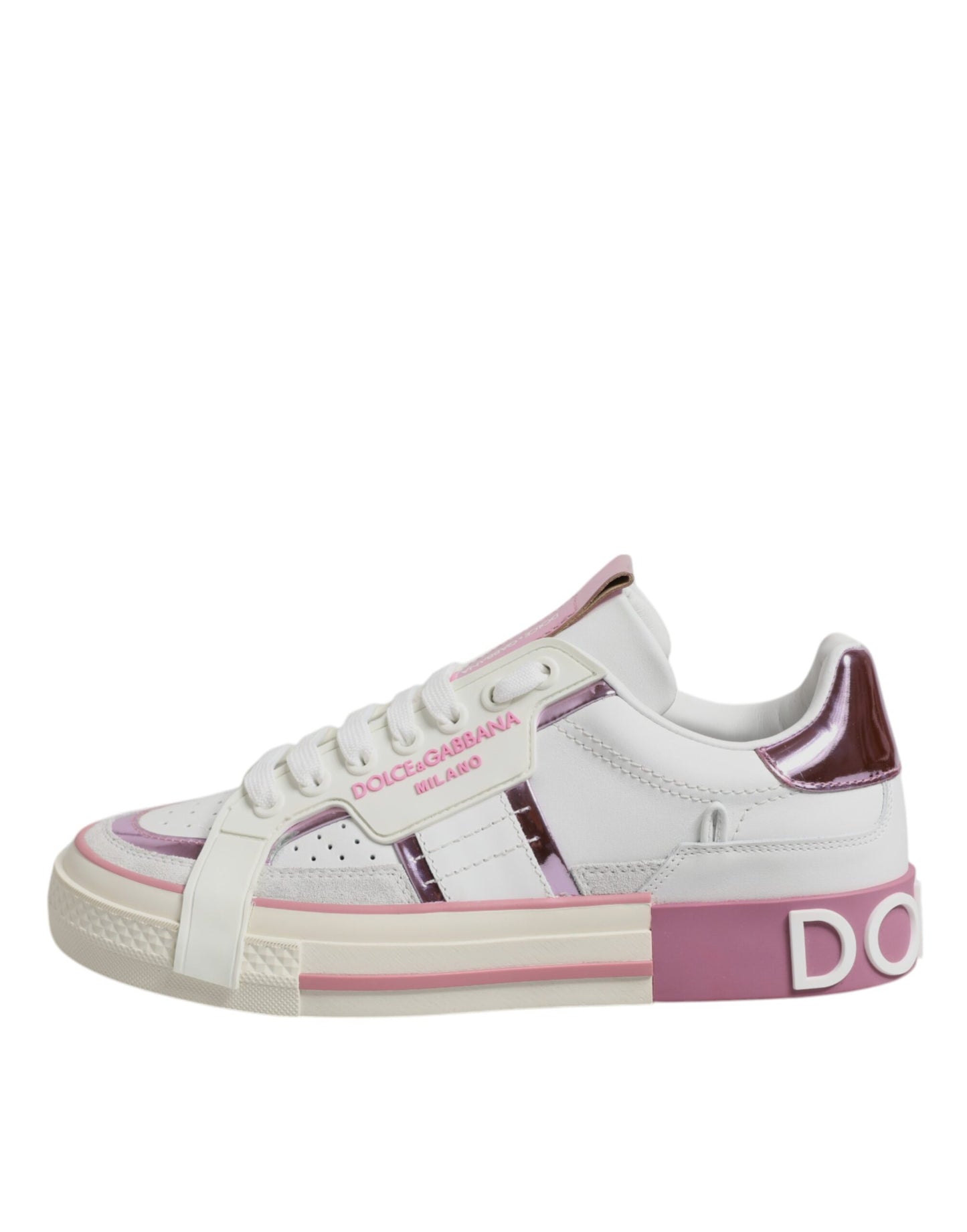 Dolce & Gabbana Weiß Rosa Leder Low Top Turnschuhe Schuhe