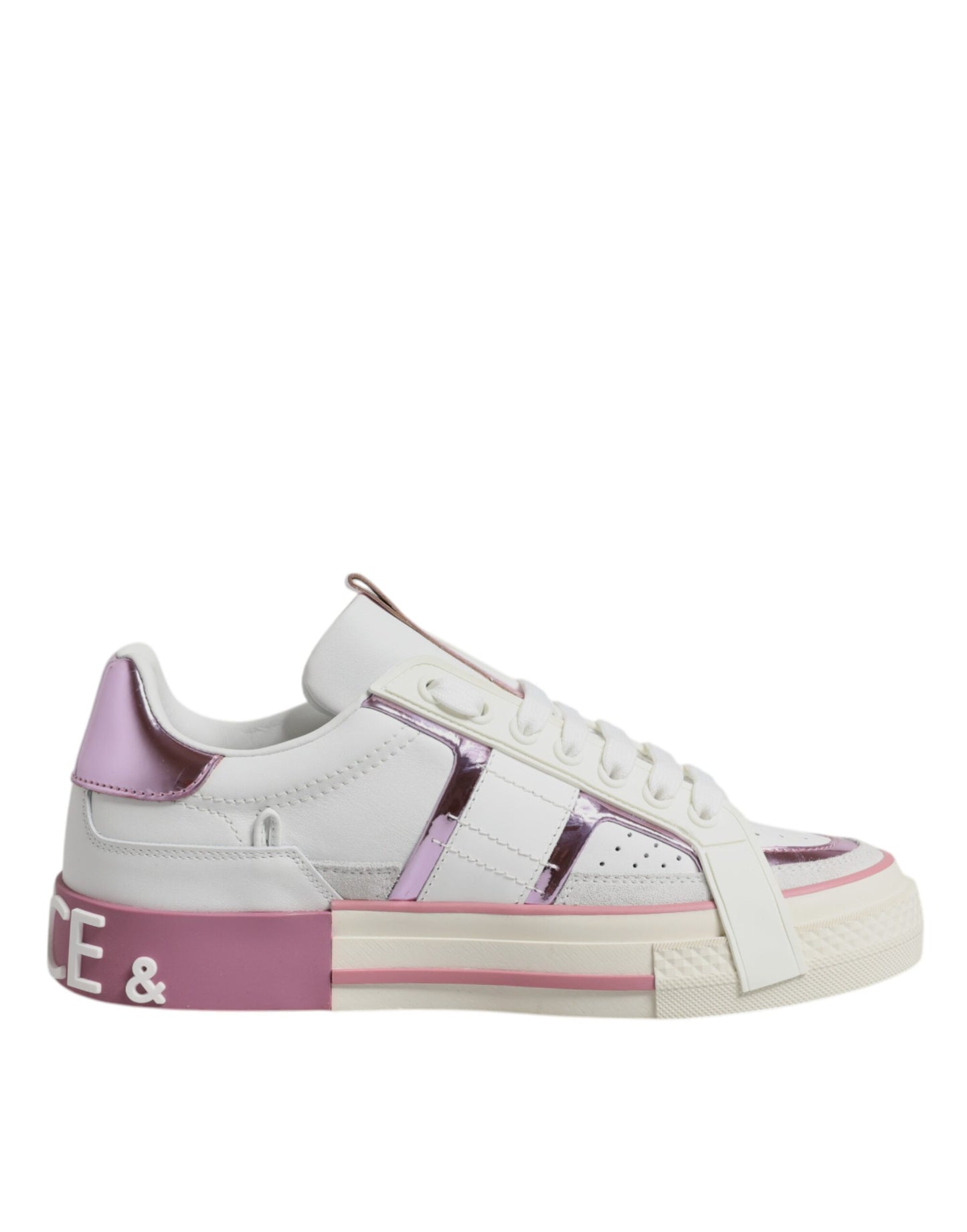 Dolce & Gabbana Weiß Rosa Leder Low Top Turnschuhe Schuhe
