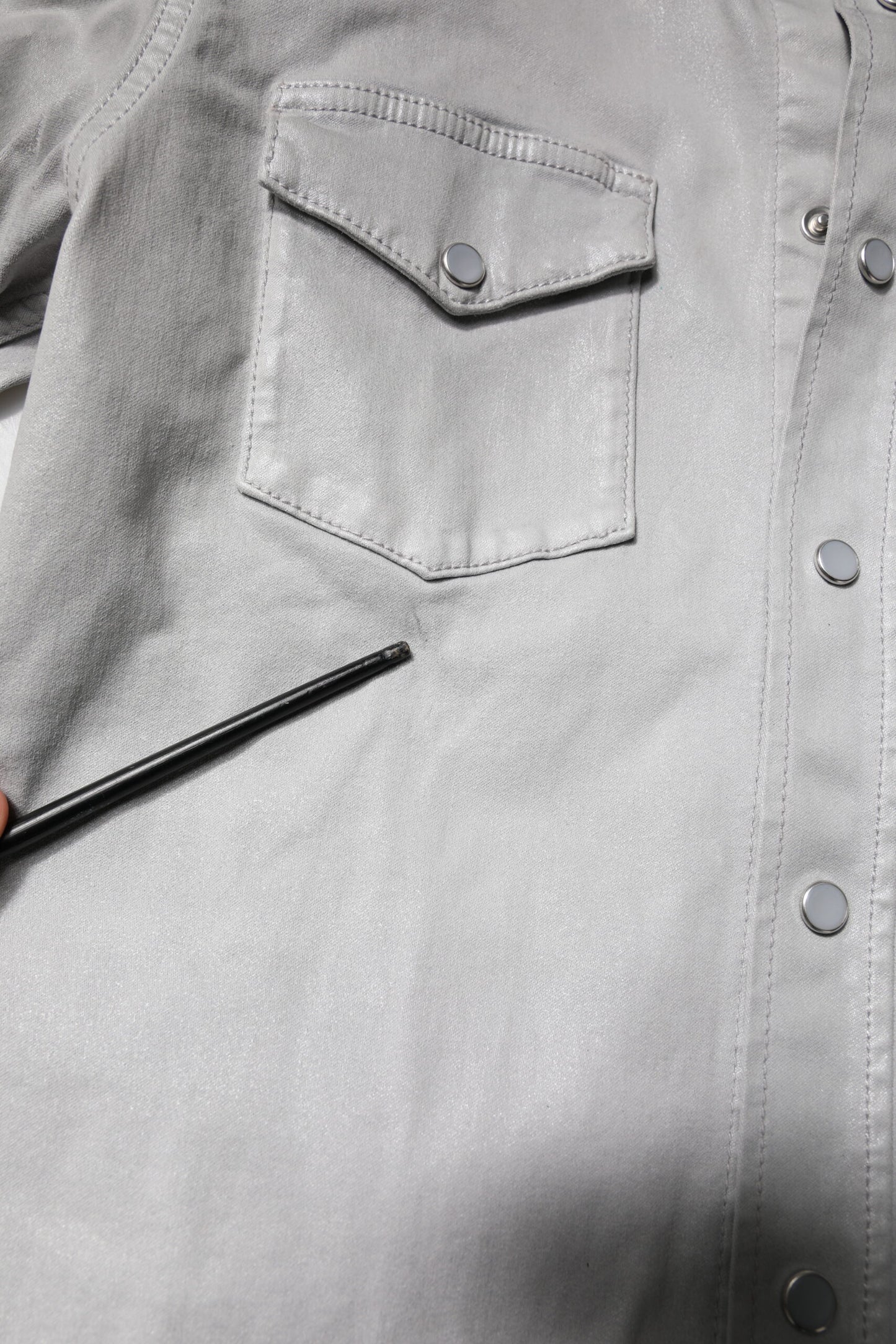 Dolce & Gabbana Metallisch graues Baumwollhemd mit Knopfleiste