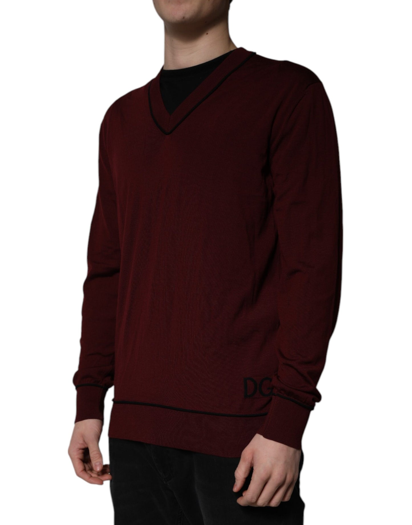 Dolce & Gabbana Kastanienbrauner Kaschmir-Pullover mit V-Ausschnitt für Männer