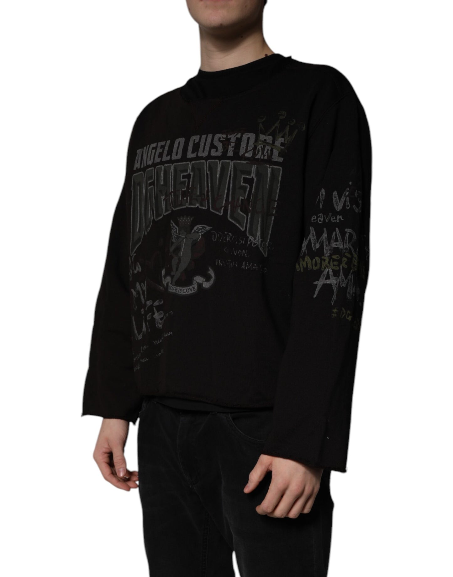 Dolce & Gabbana Schwarzer DG Heaven Pullover mit Rundhalsausschnitt