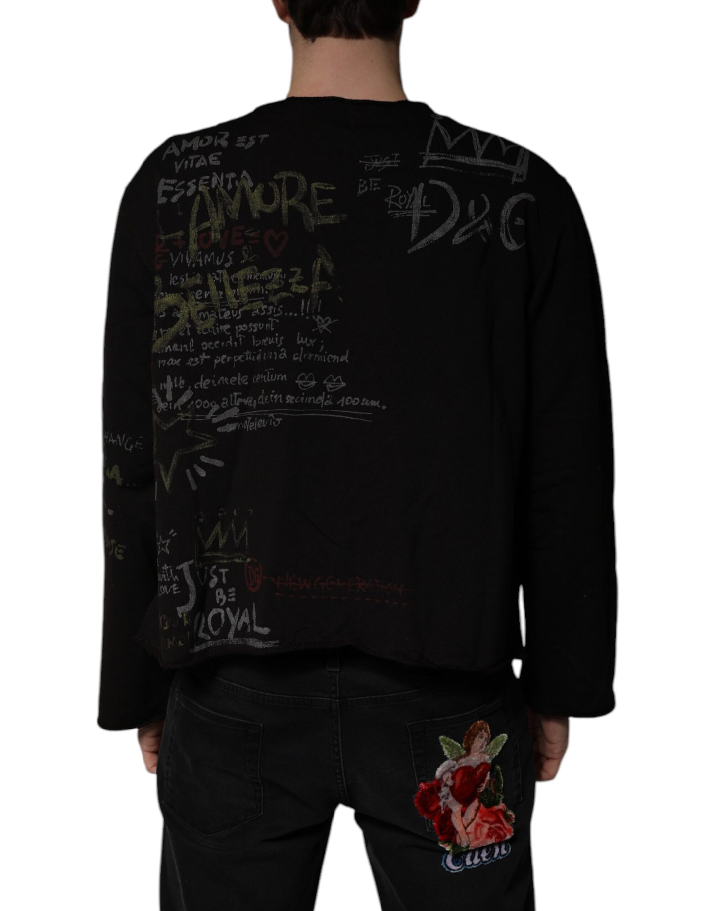 Dolce & Gabbana Schwarzer DG Heaven Pullover mit Rundhalsausschnitt